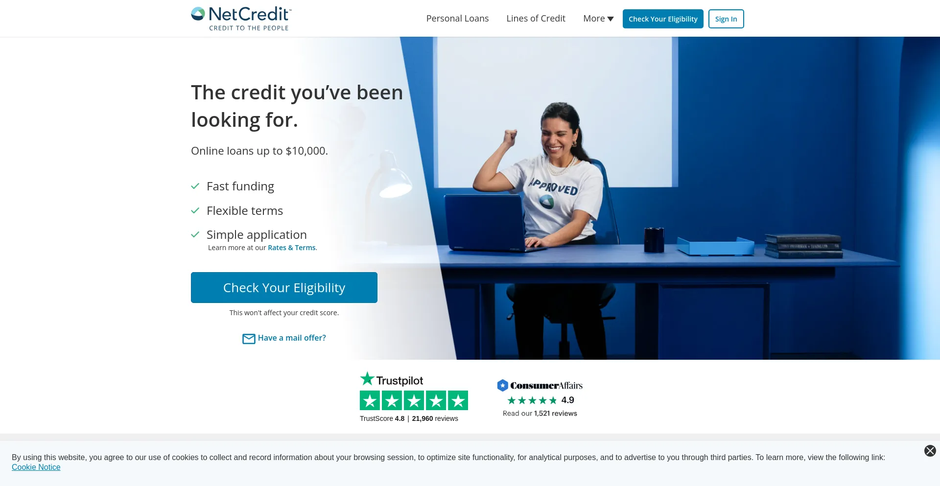 Screenshot of netcredit.com homepage