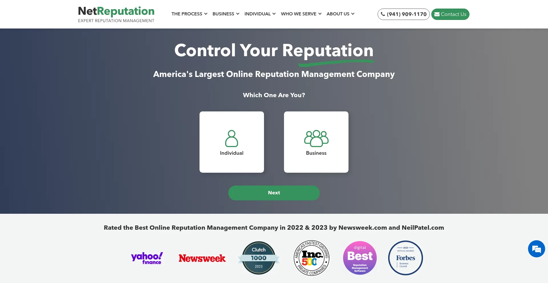 Screenshot of netreputation.com homepage