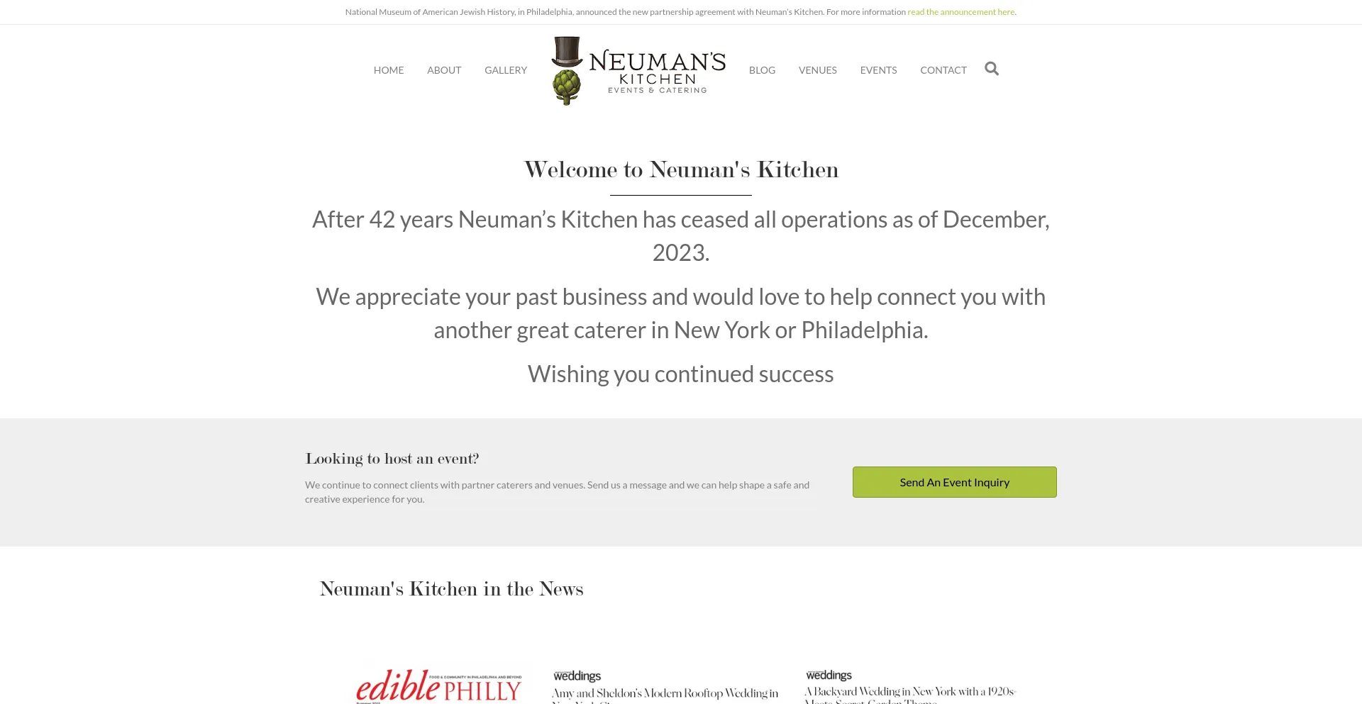 Screenshot of neumanskitchen.com homepage