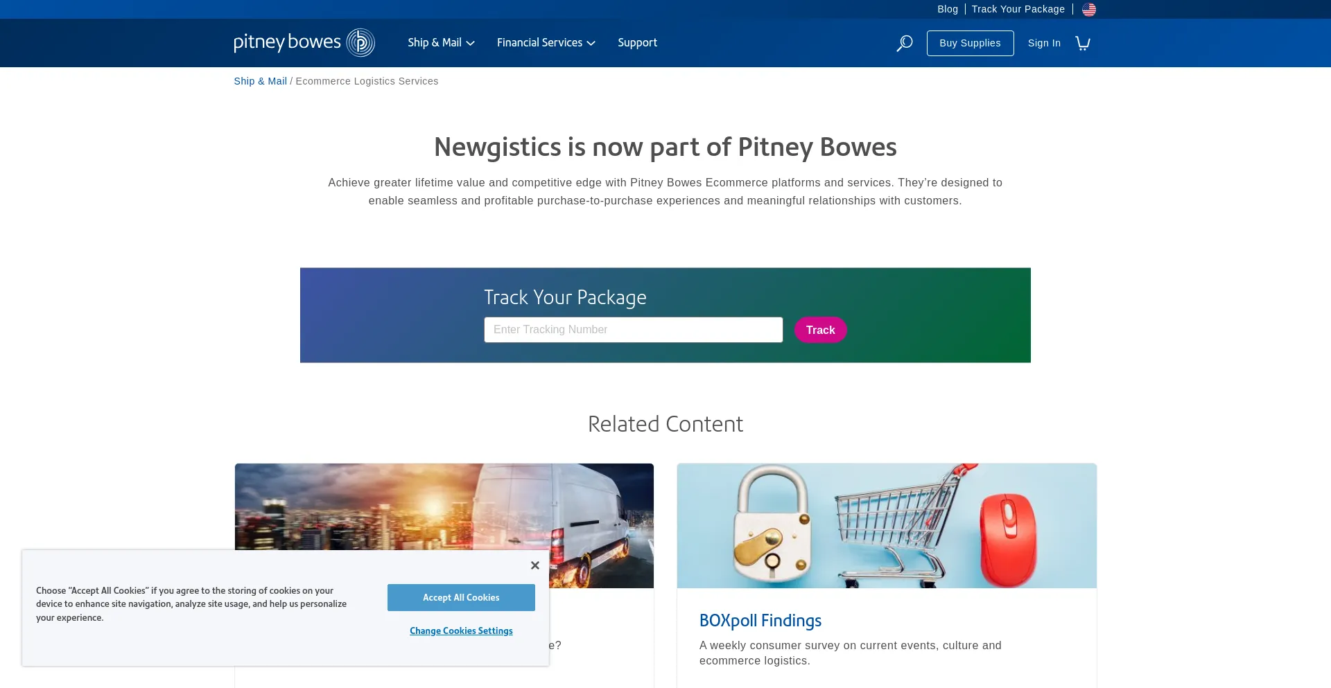 Screenshot of newgistics.com homepage