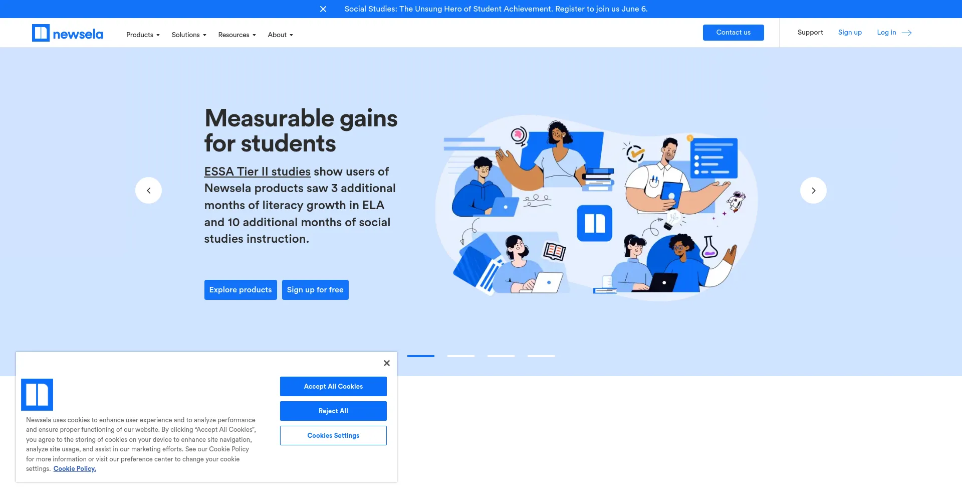 Screenshot of newsela.com homepage