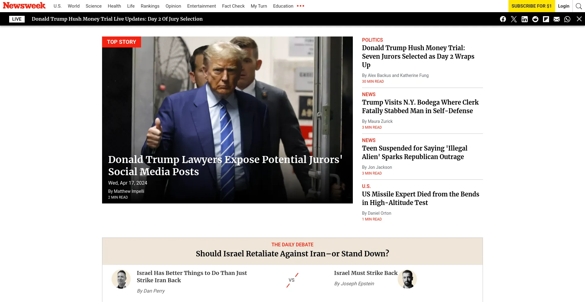 Screenshot of newsweek.com homepage