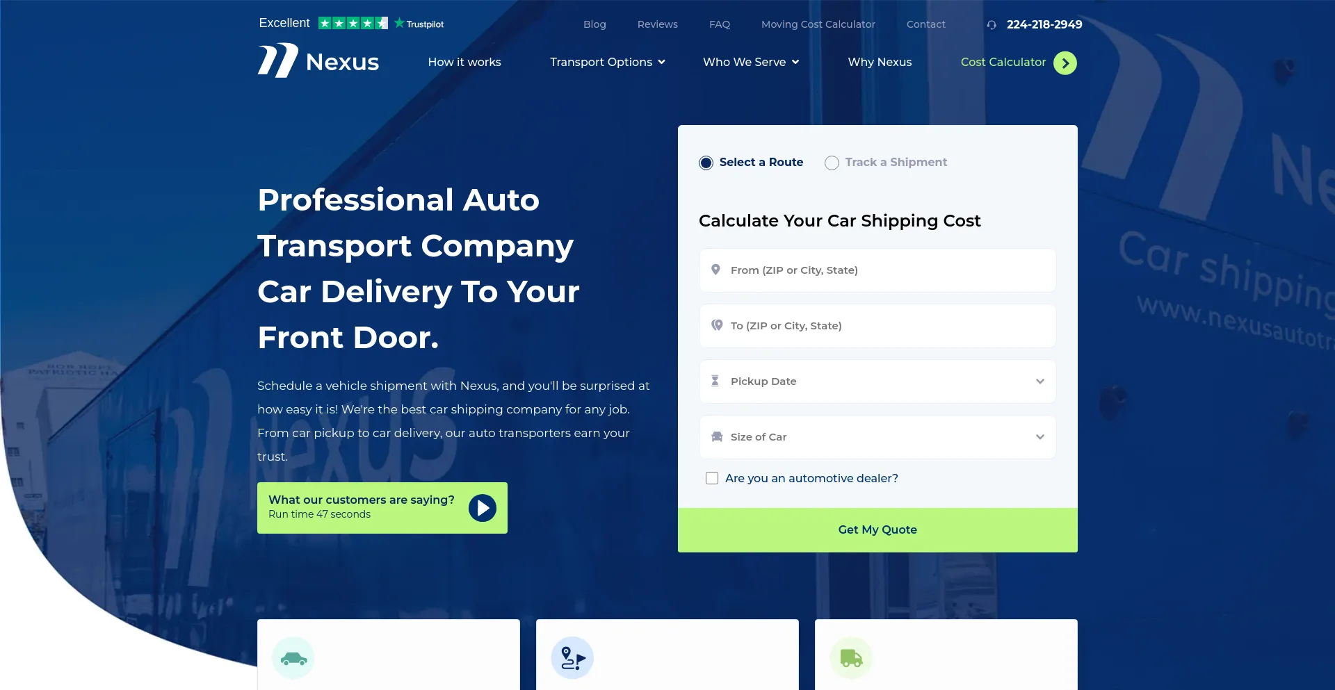 Screenshot of nexusautotransport.com homepage