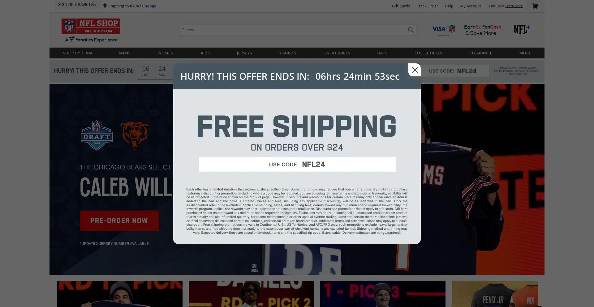 Screenshot of nflshop.com homepage