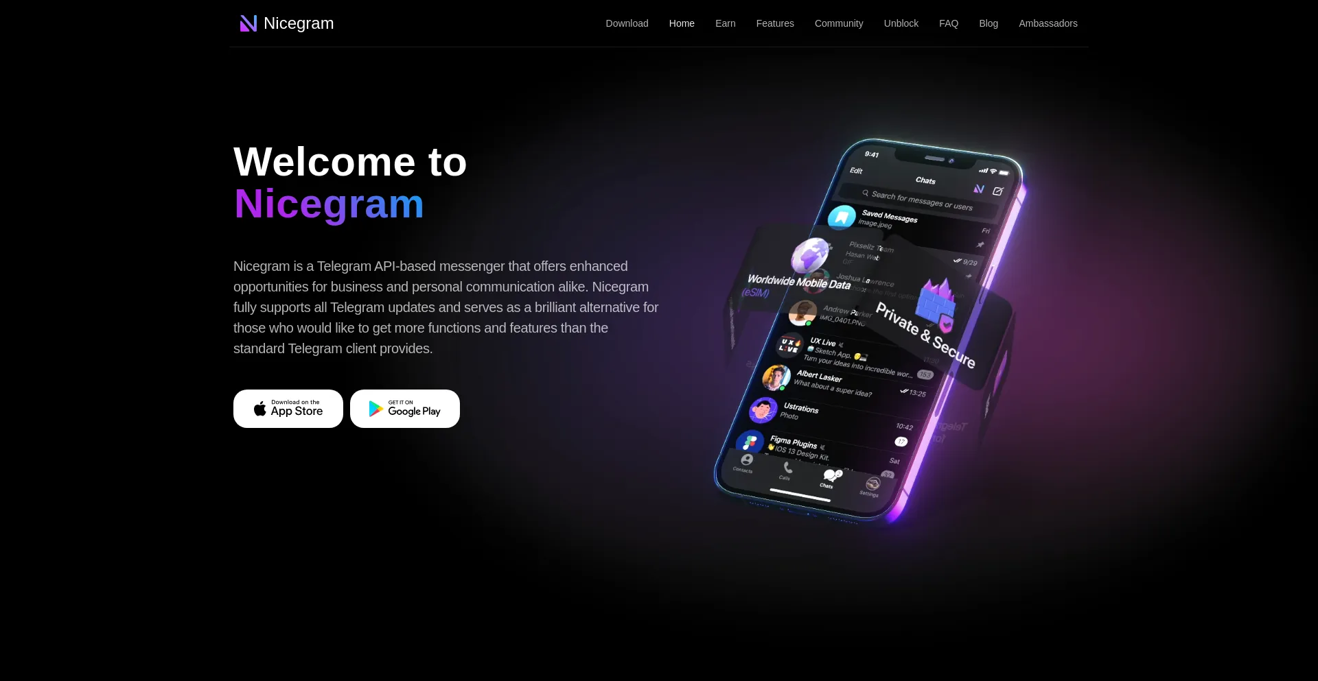 Screenshot of nicegram.app homepage