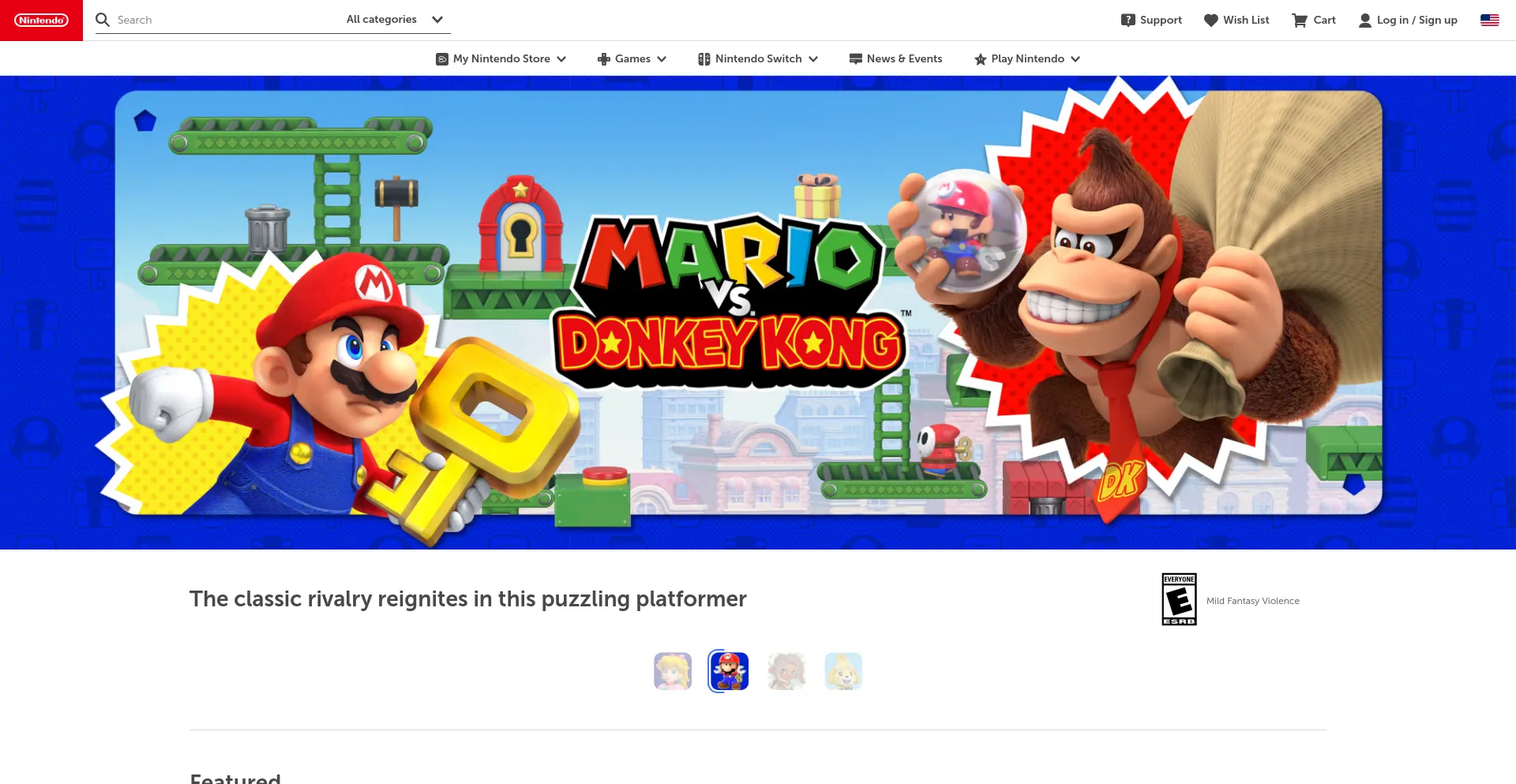 Screenshot of nintendo.com homepage