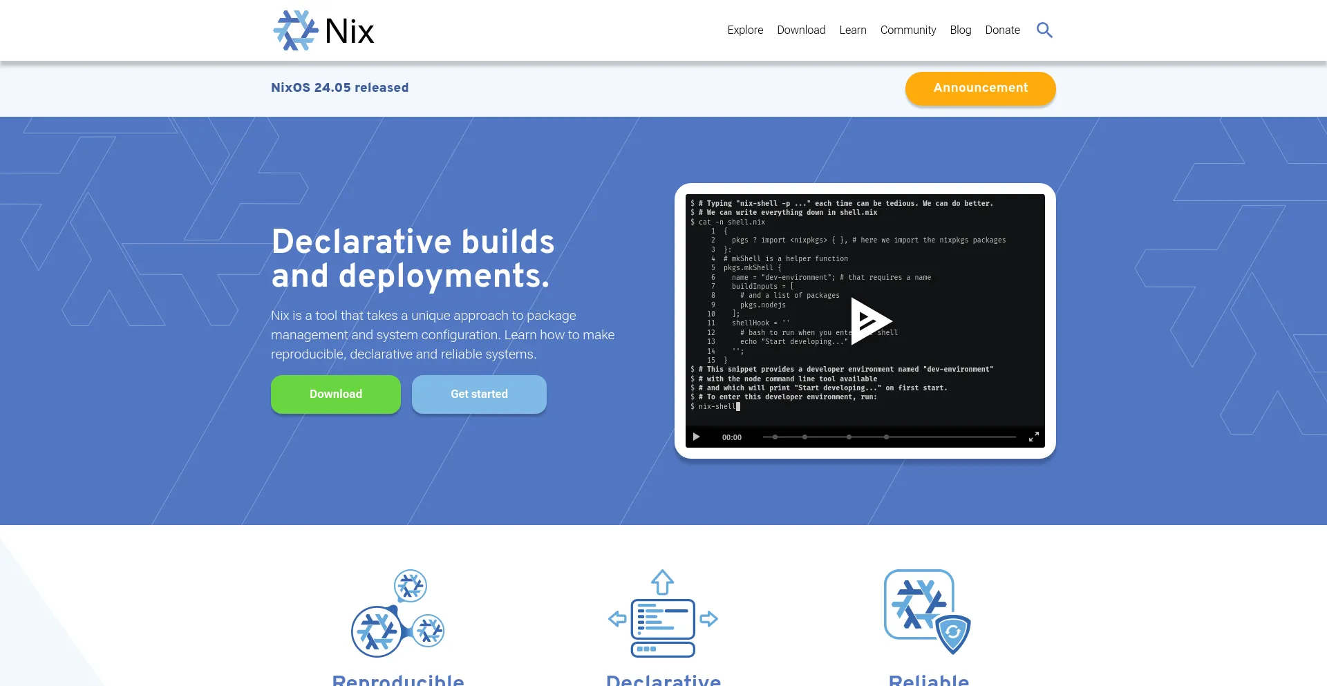 Screenshot of nixos.org homepage