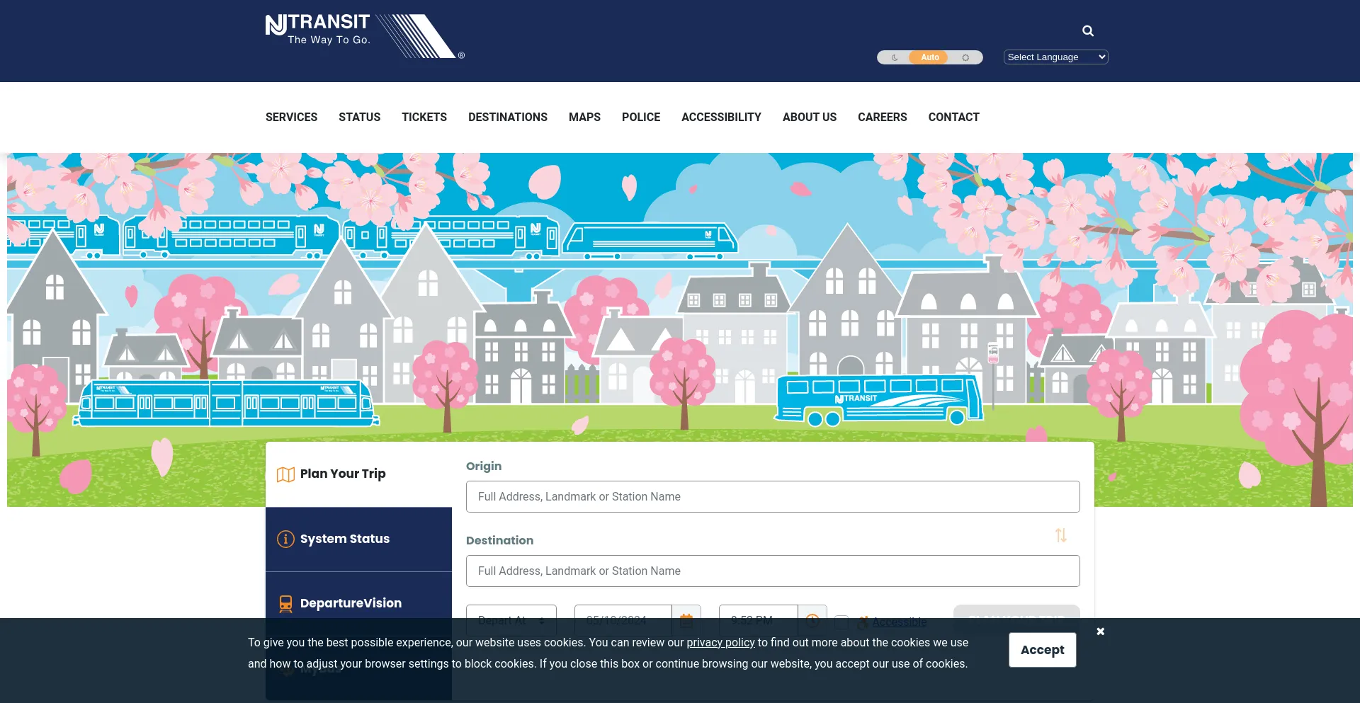 Screenshot of njtransit.com homepage