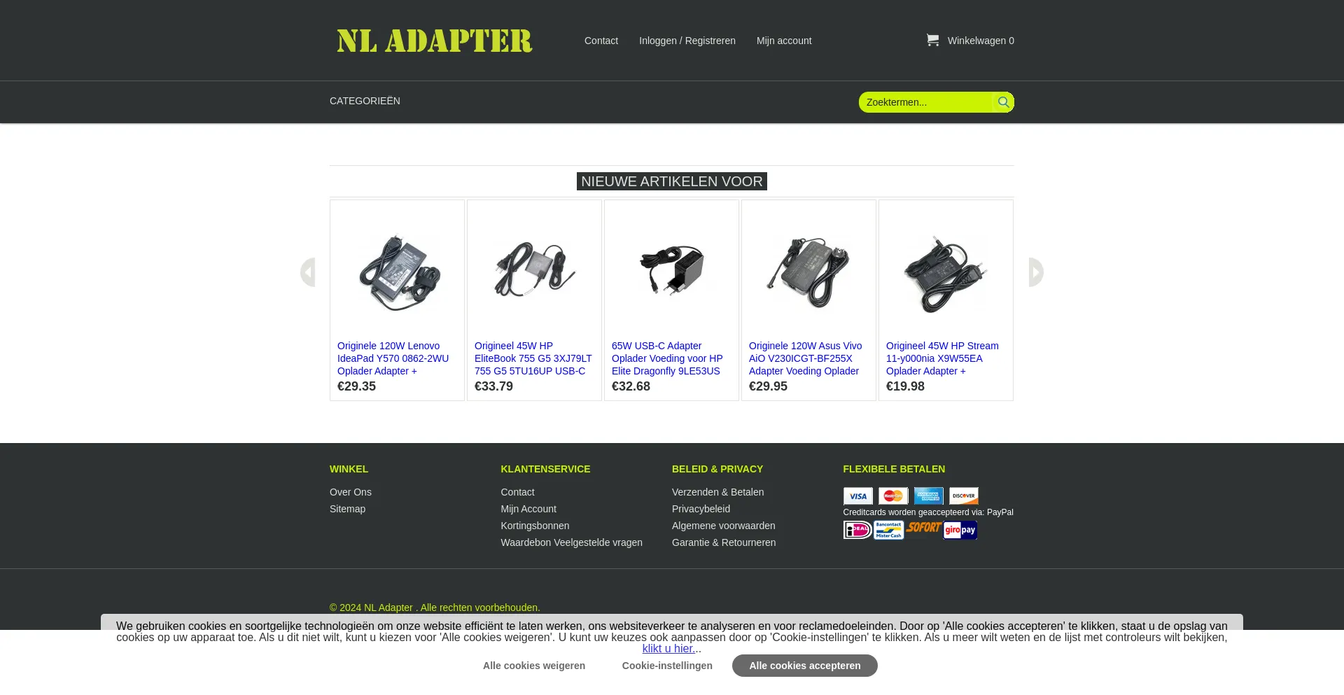 Screenshot of nladapter.com homepage