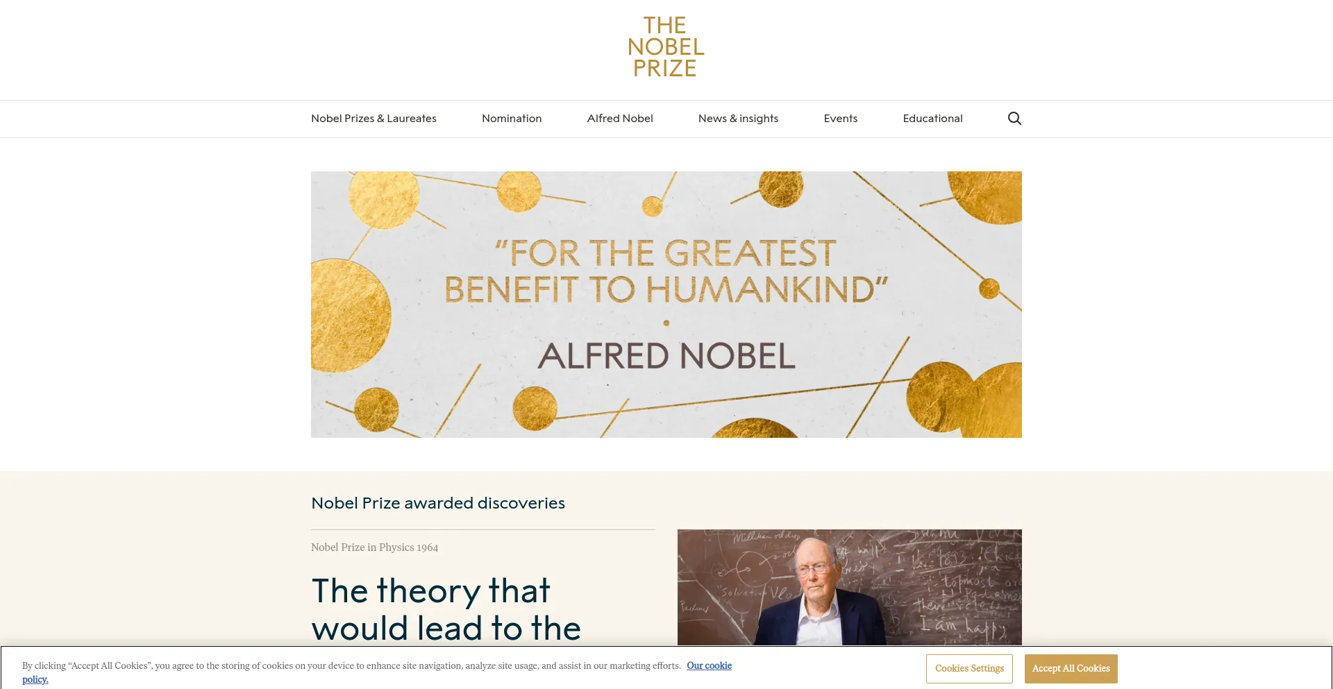 Screenshot of nobelprize.org homepage