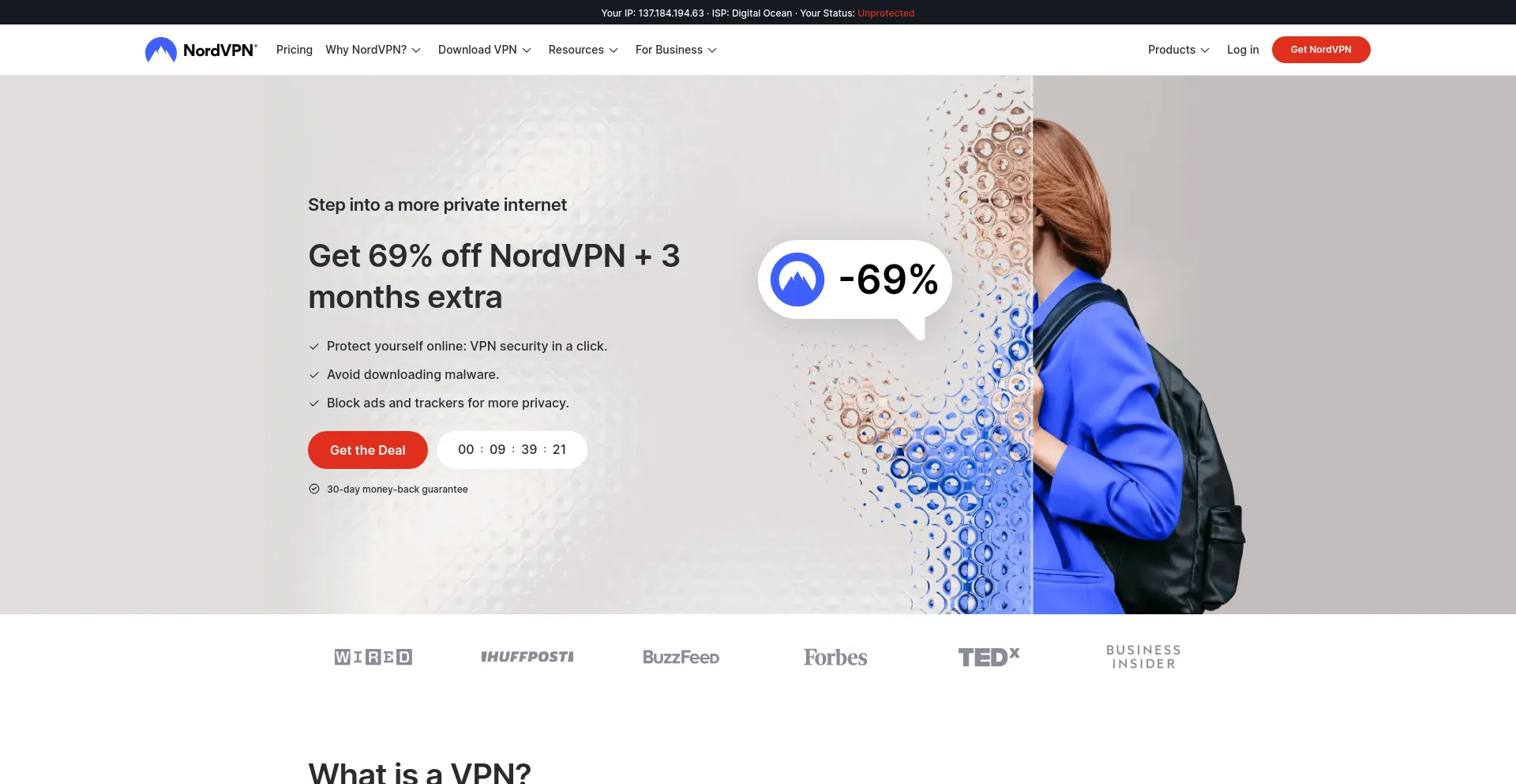Screenshot of nordvpn.com homepage