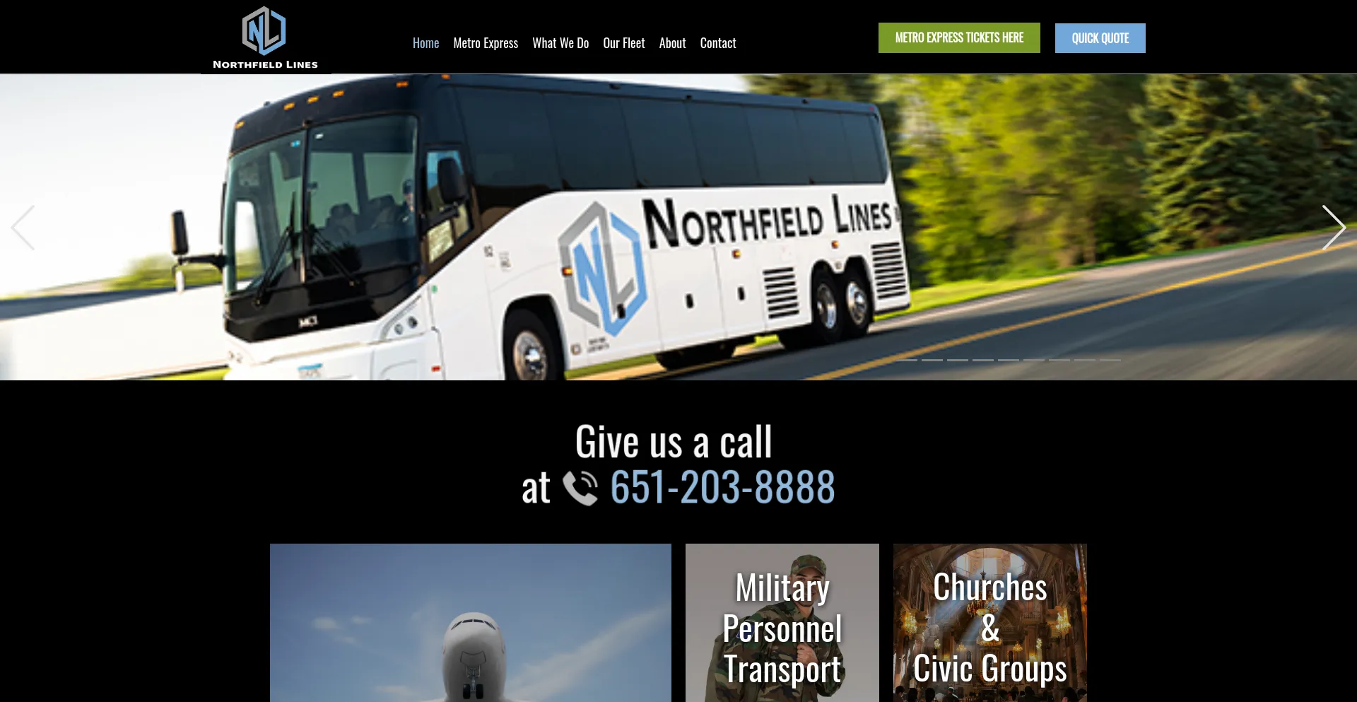 Screenshot of northfieldlines.com homepage