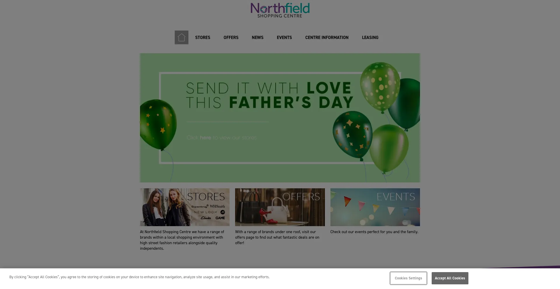 Screenshot of northfieldshopping.co.uk homepage