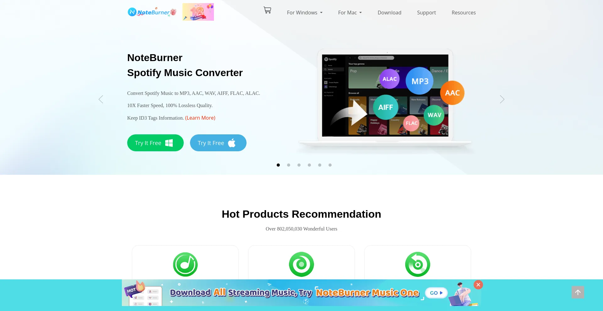 Screenshot of noteburner.com homepage