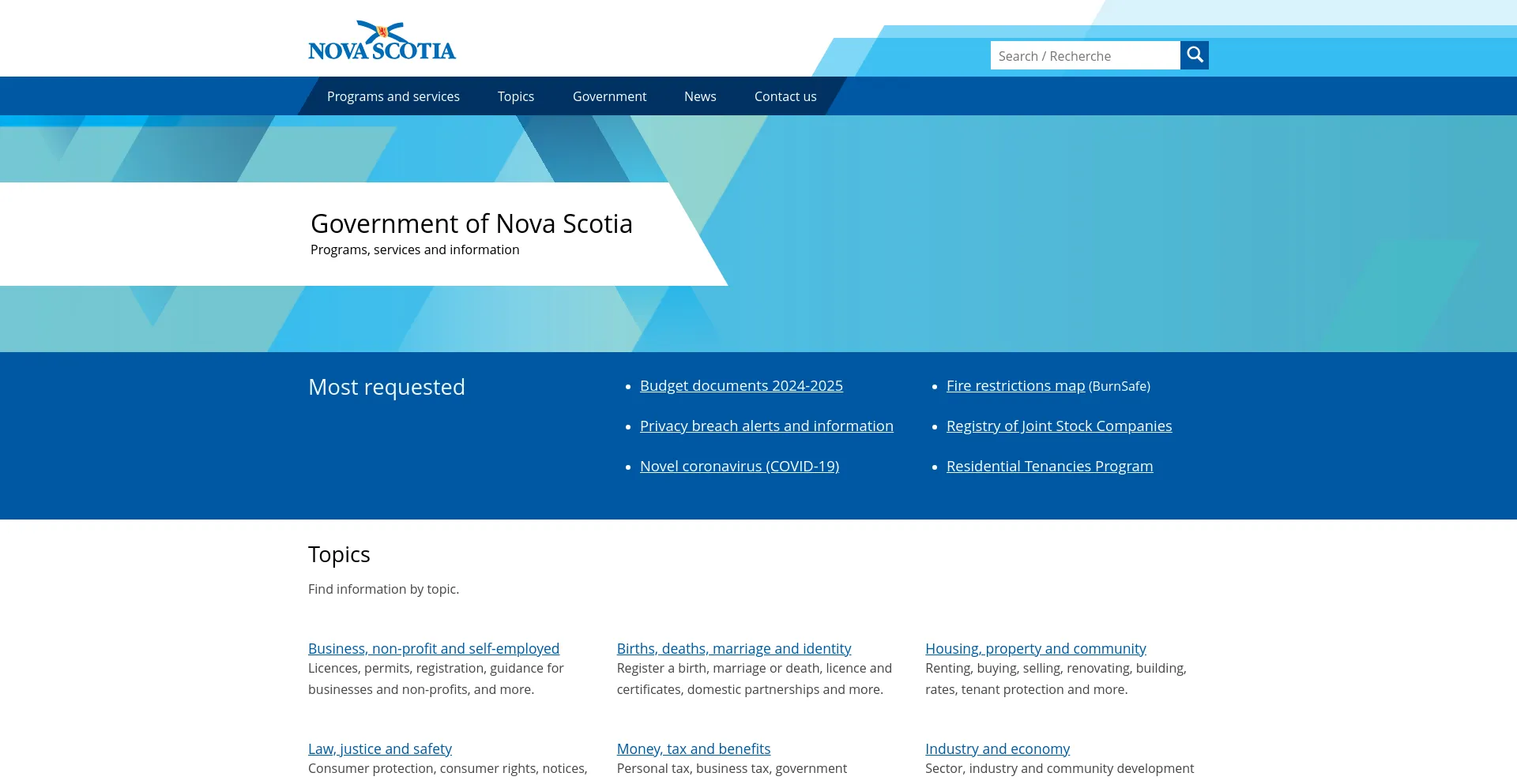 Screenshot of novascotia.ca homepage