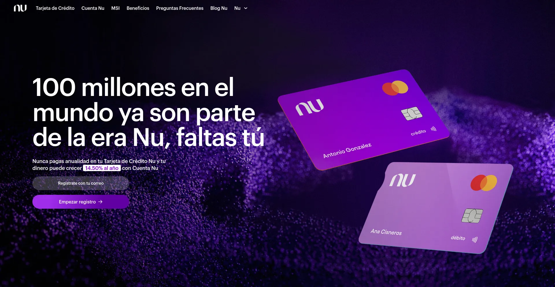 Screenshot of nu.com.mx homepage