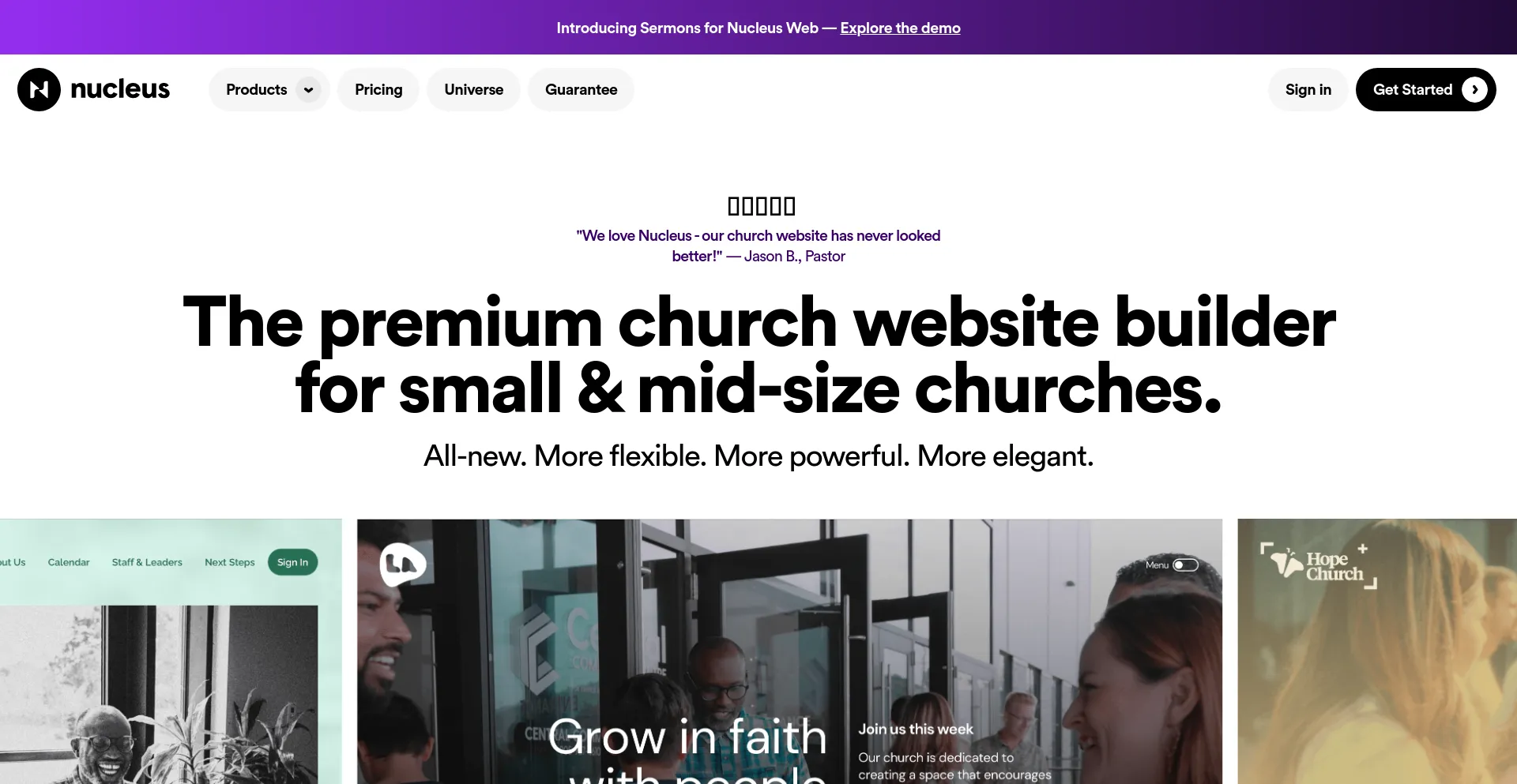 Screenshot of nucleus.church homepage