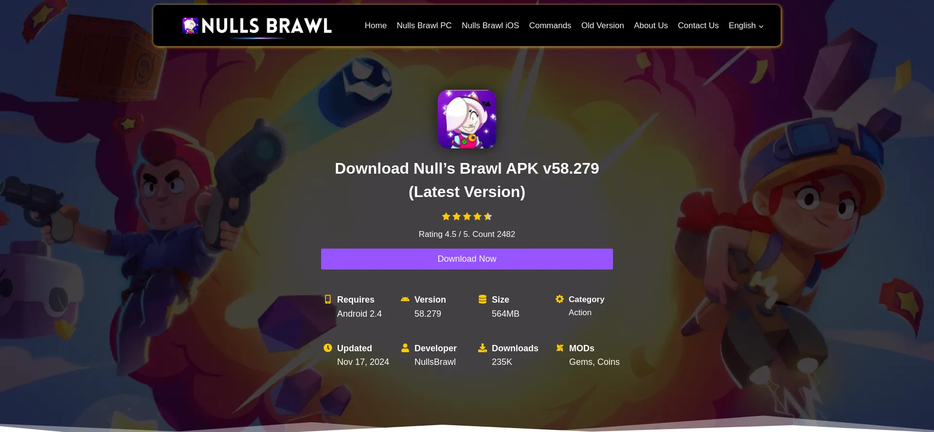 Screenshot of nullsbrawlpro.com homepage