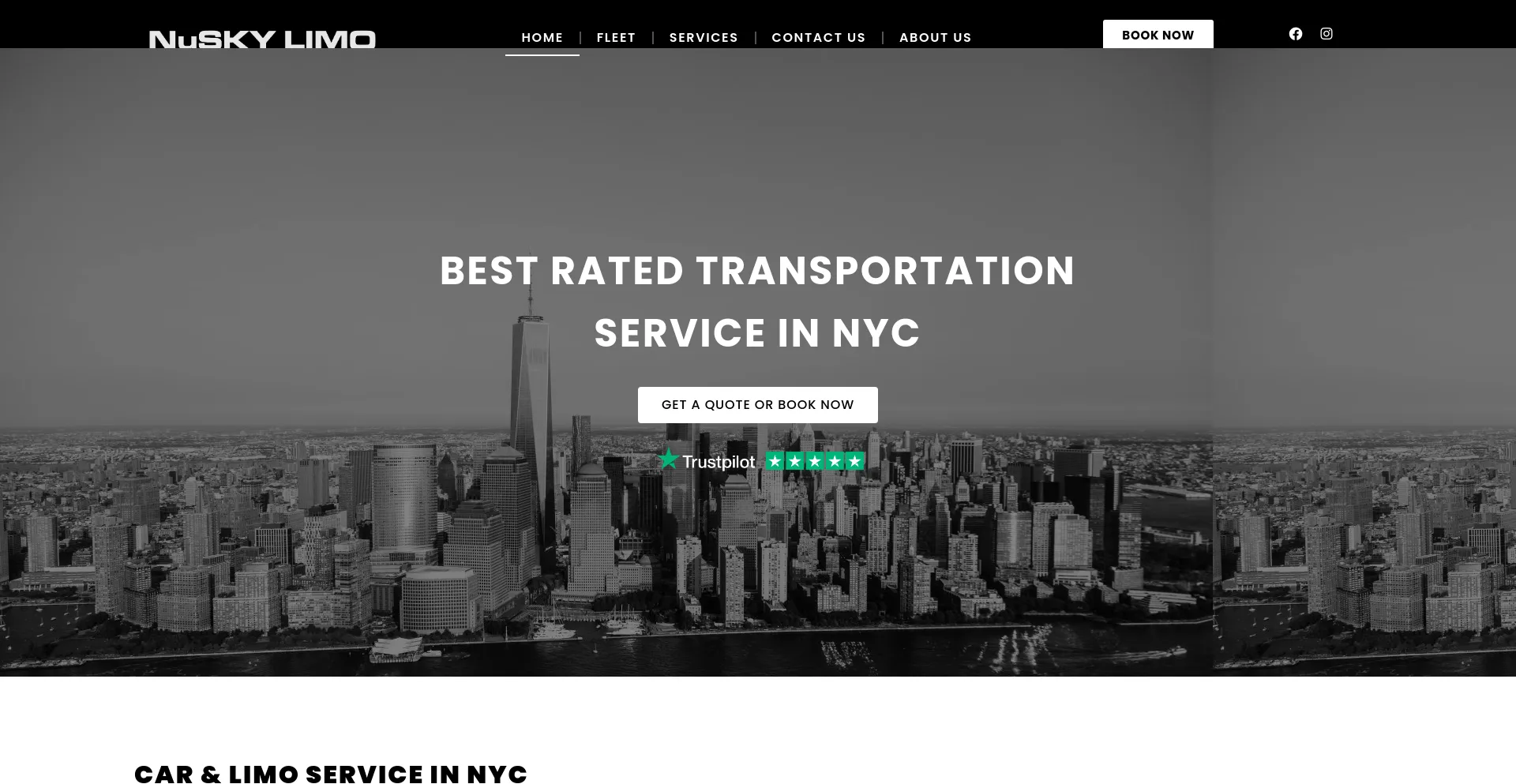 Screenshot of nuskylimo.com homepage