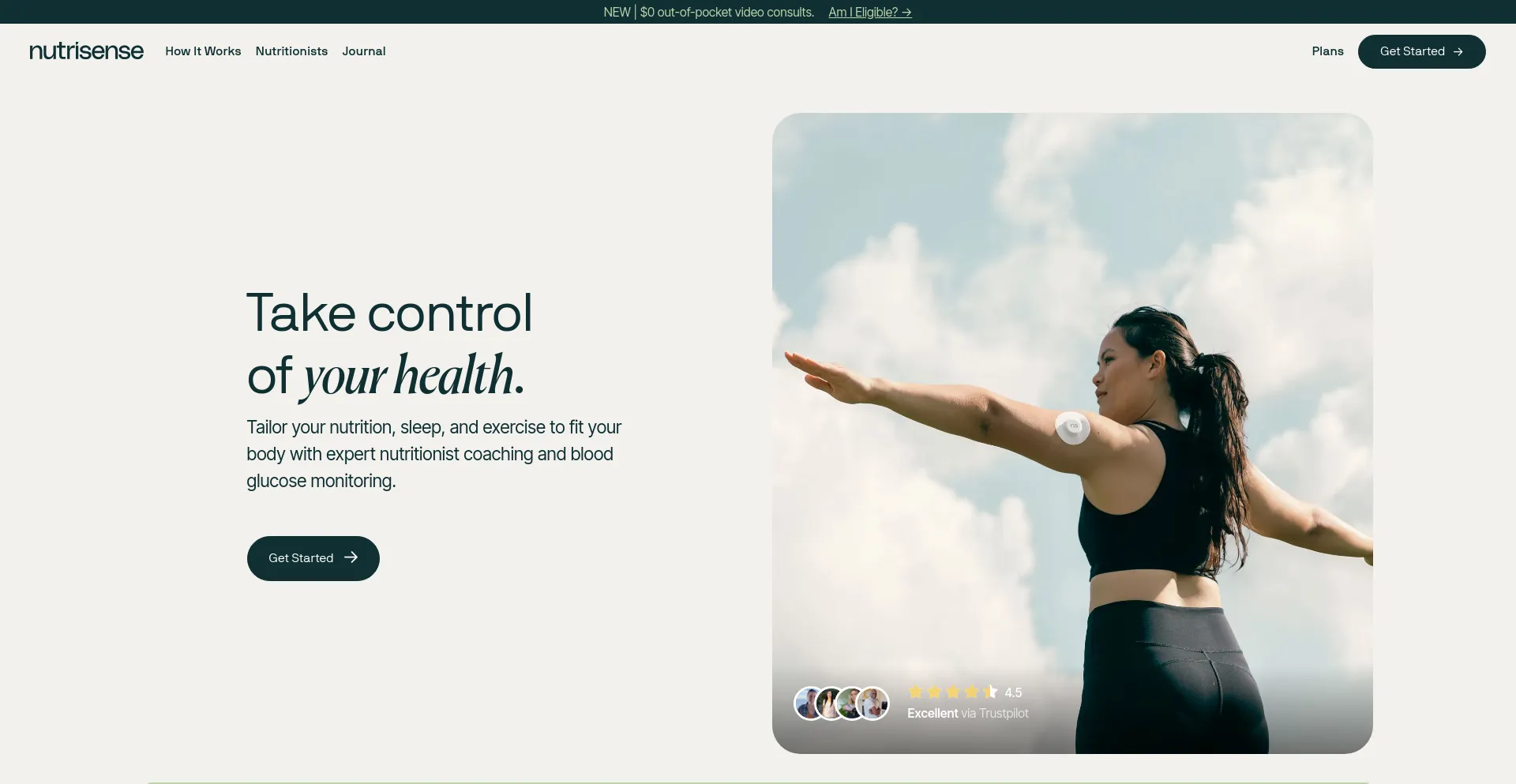 Screenshot of nutrisense.io homepage