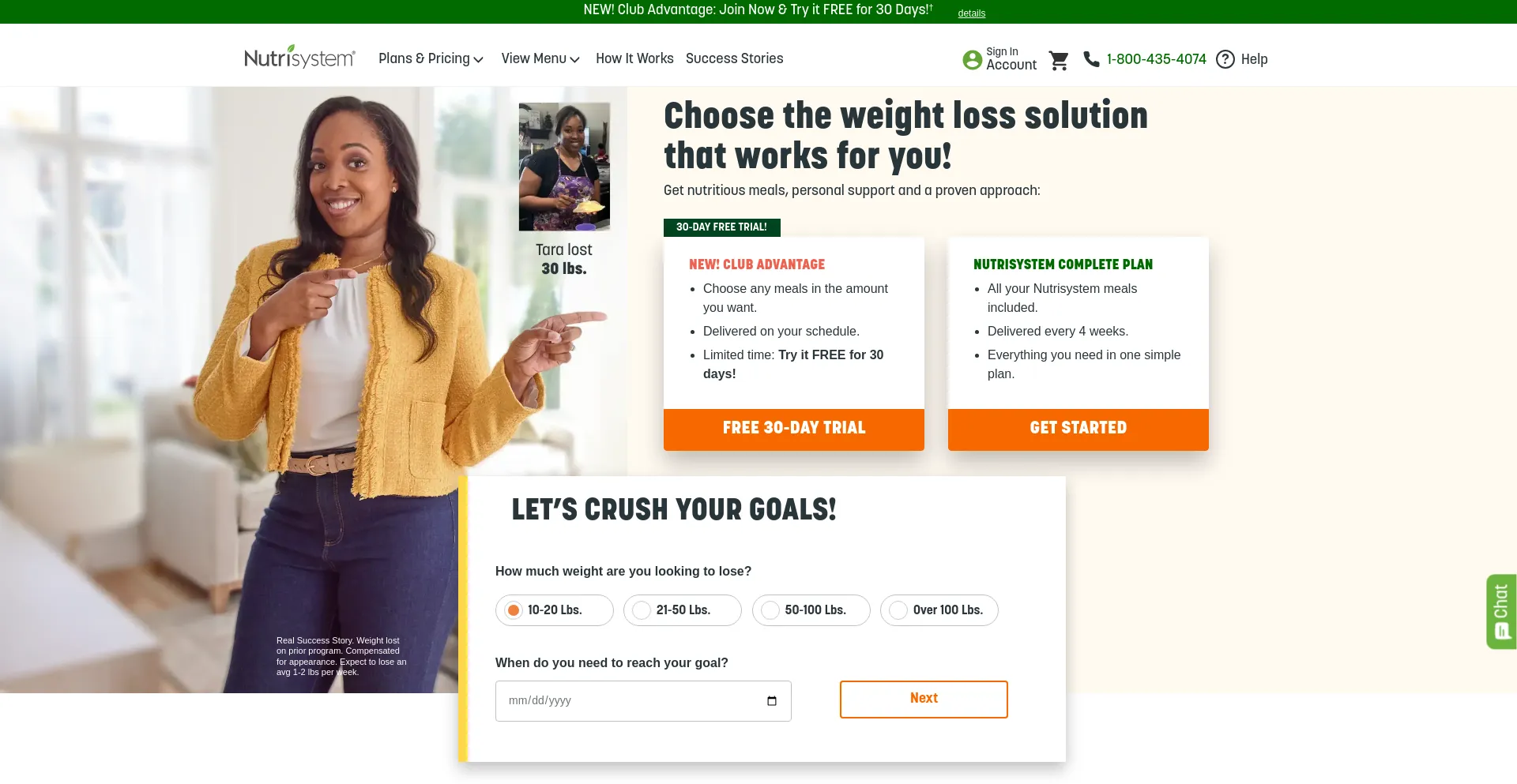 Screenshot of nutrisystem.com homepage