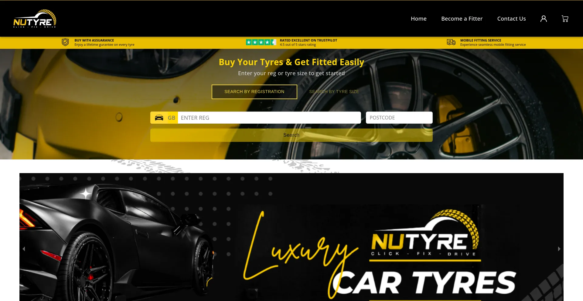 Screenshot of nutyre.co.uk homepage