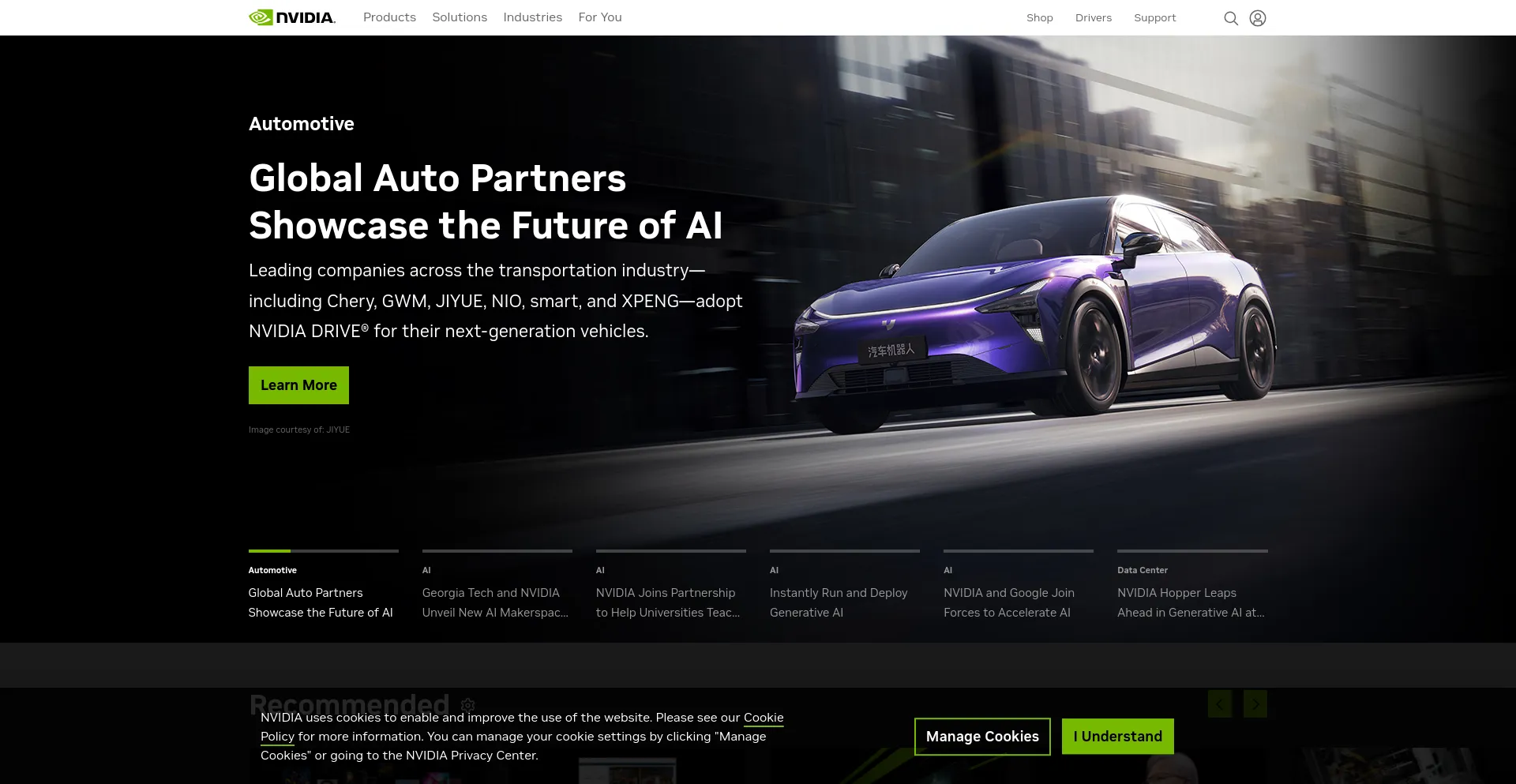 Screenshot of nvidia.com homepage