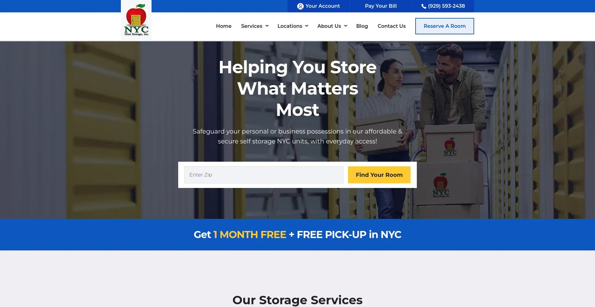 Screenshot of nycministorage.com homepage