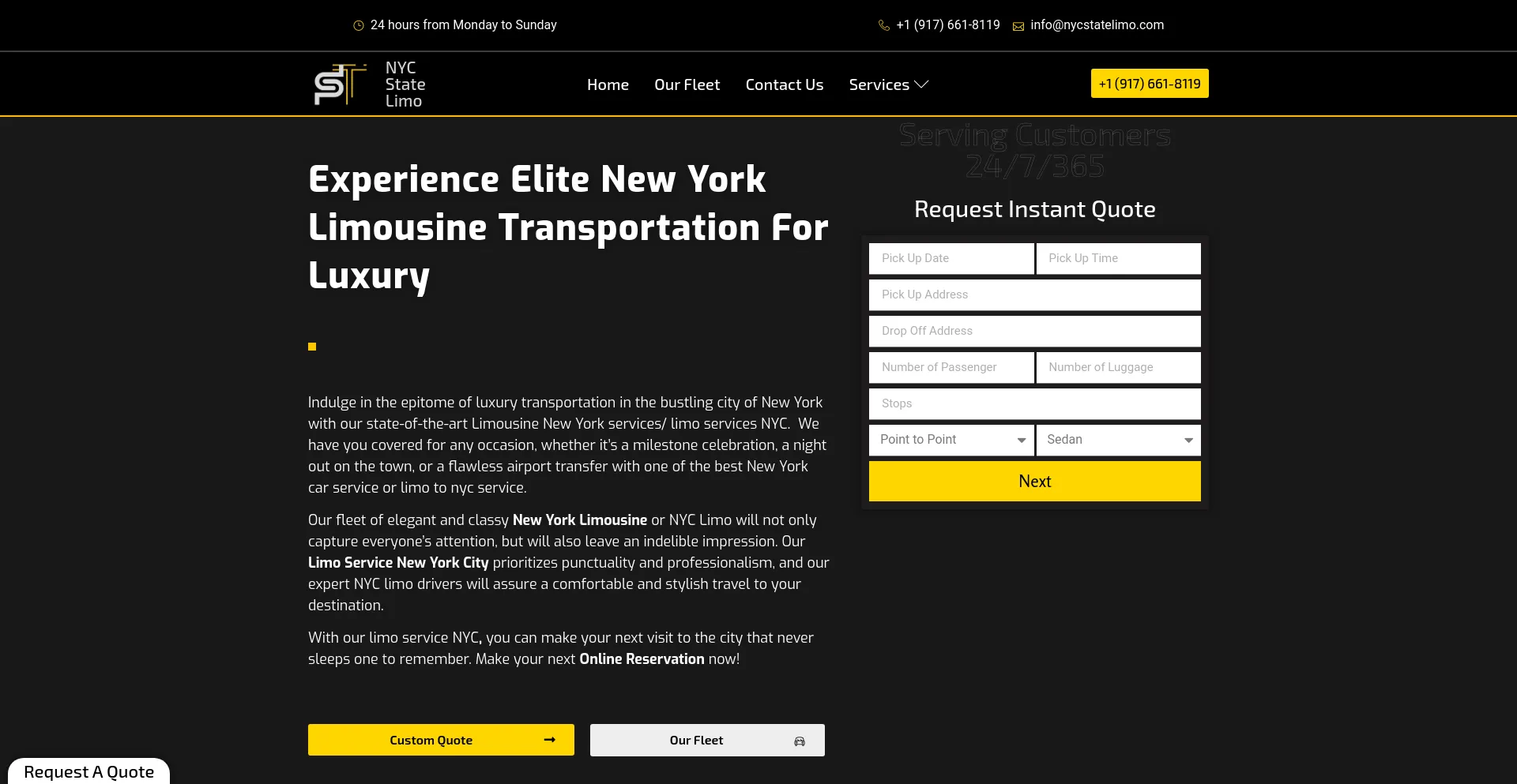 Screenshot of nycstatelimo.com homepage