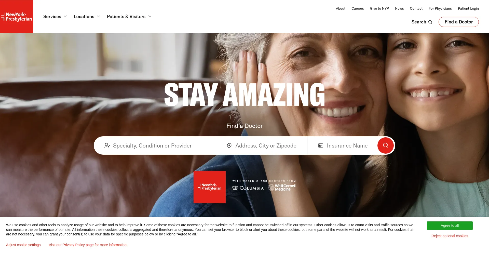 Screenshot of nyp.org homepage