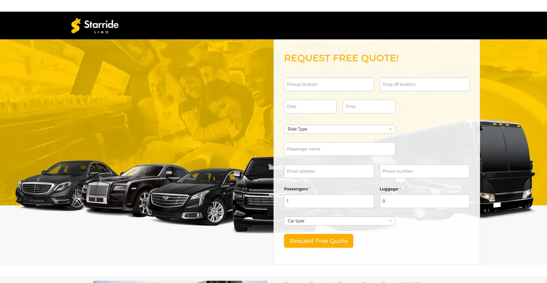 Screenshot of nyviptransfer.com homepage