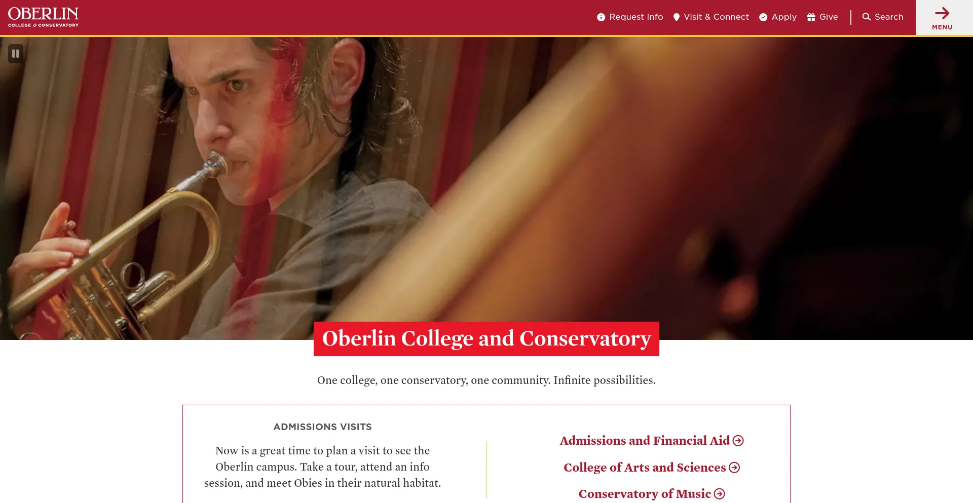 Screenshot of oberlin.edu homepage