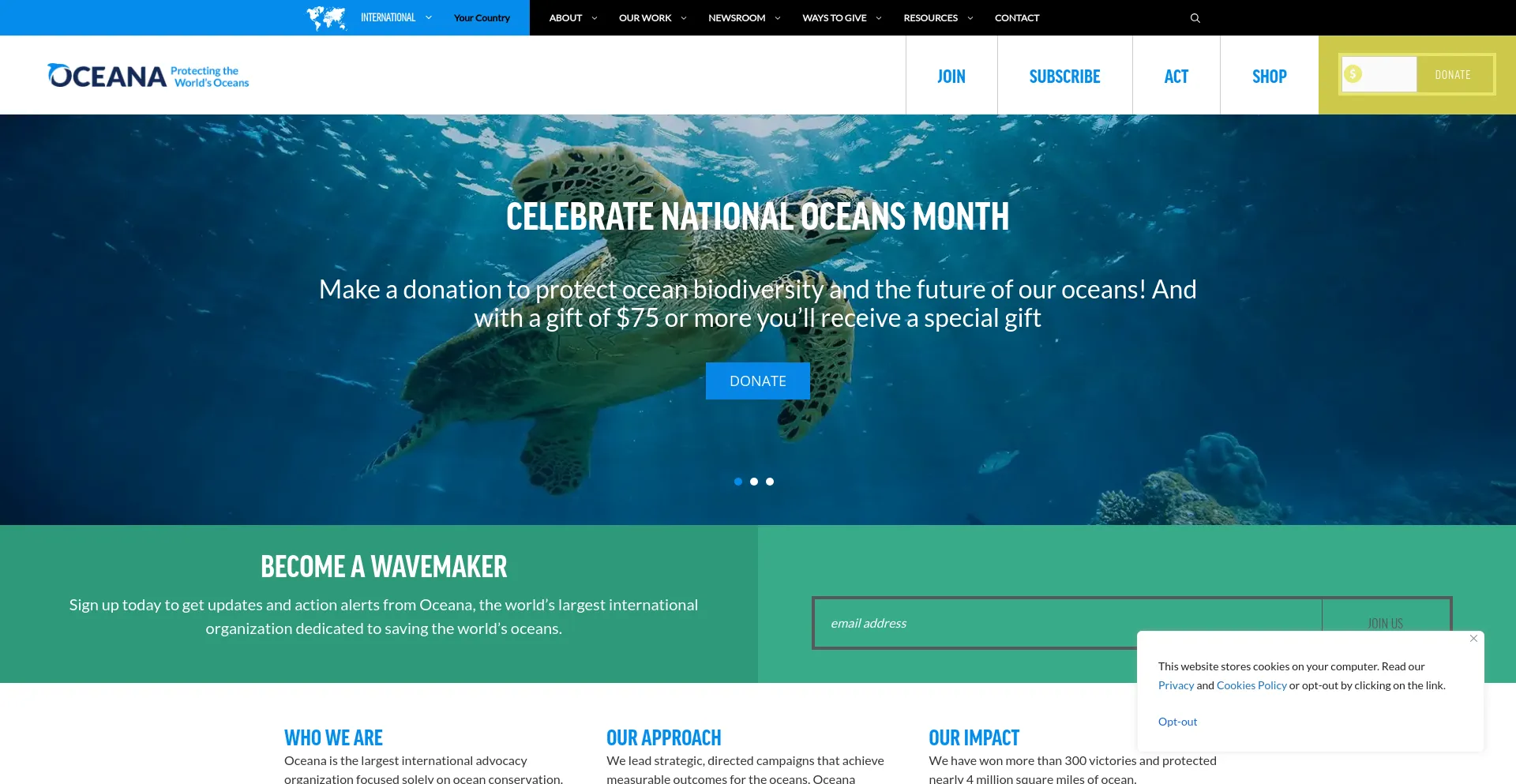 Screenshot of oceana.org homepage