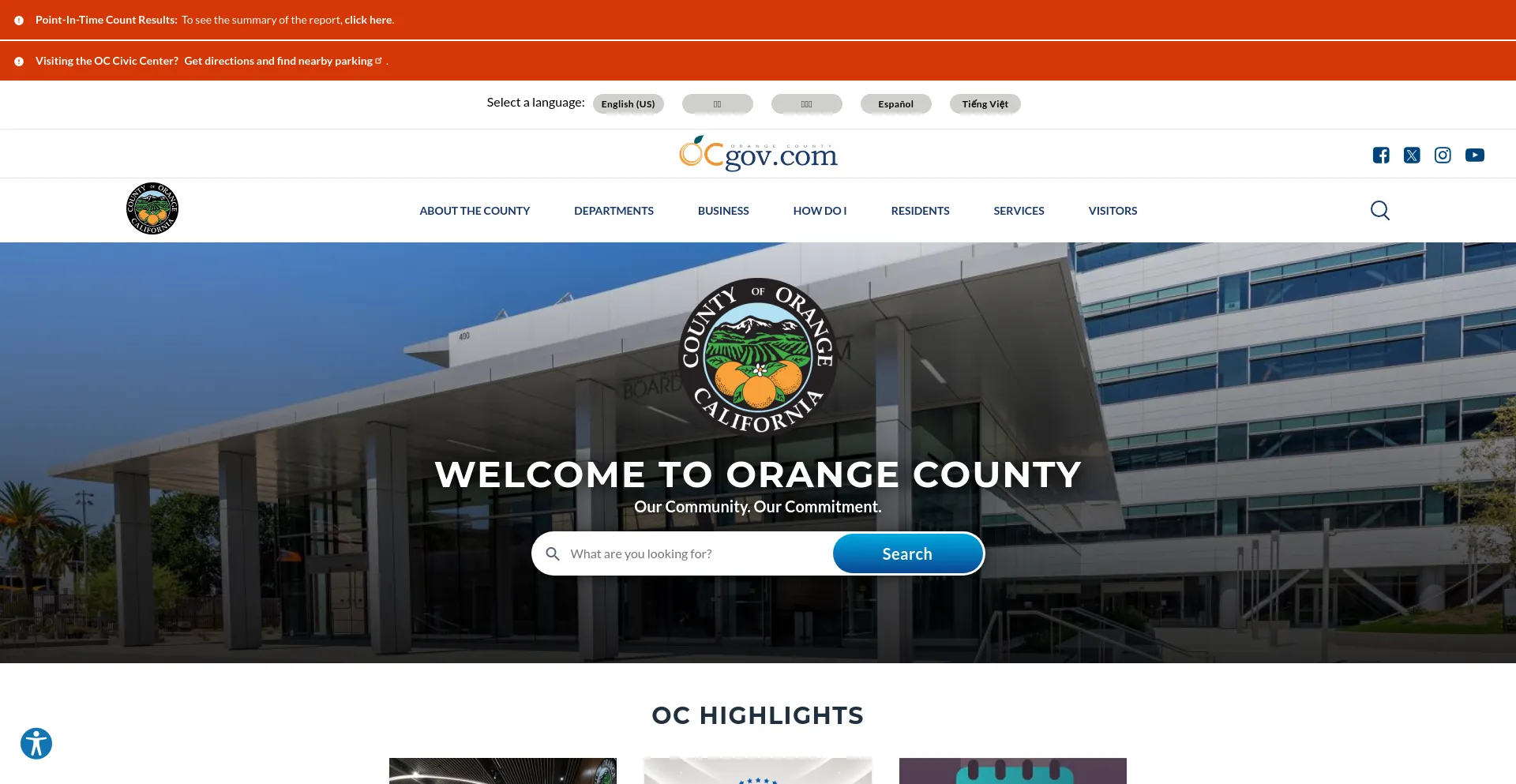 Screenshot of ocgov.com homepage