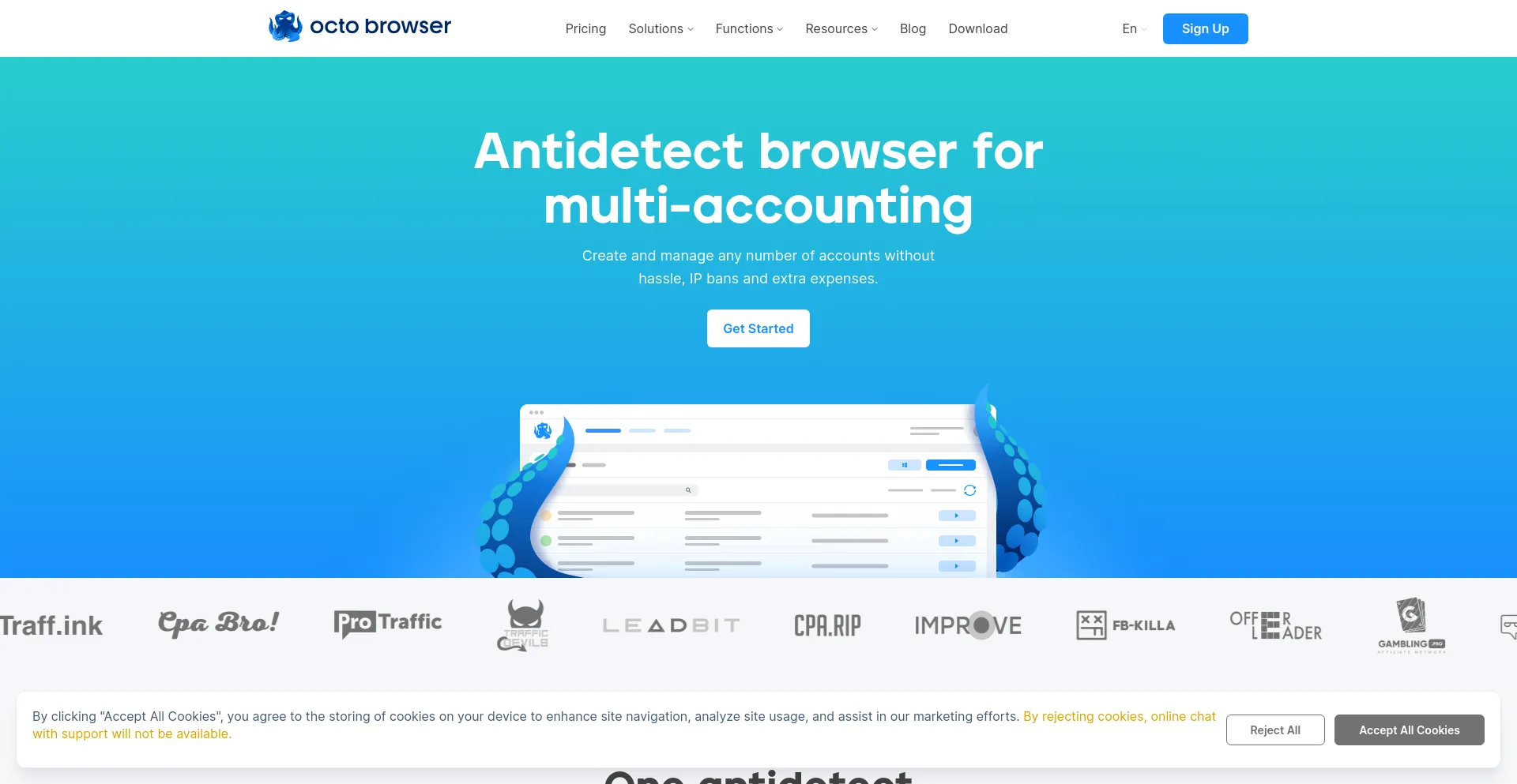 Screenshot of octobrowser.net homepage