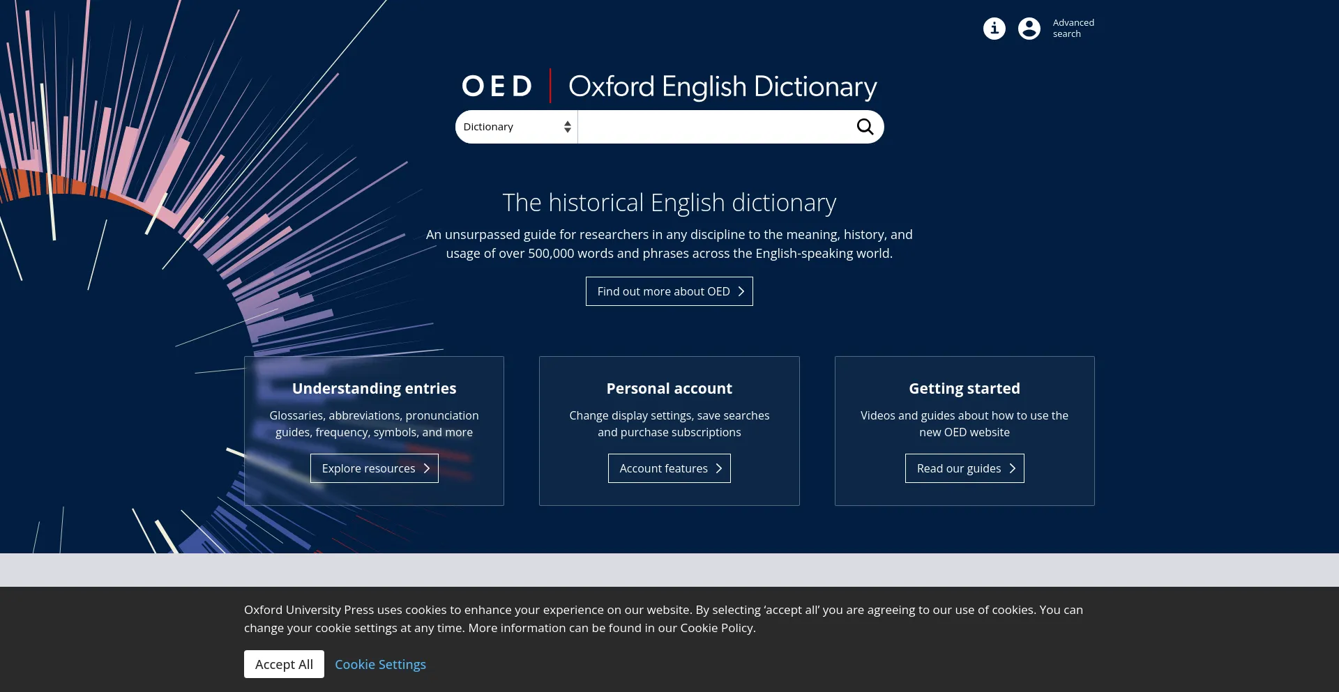 Screenshot of oed.com homepage