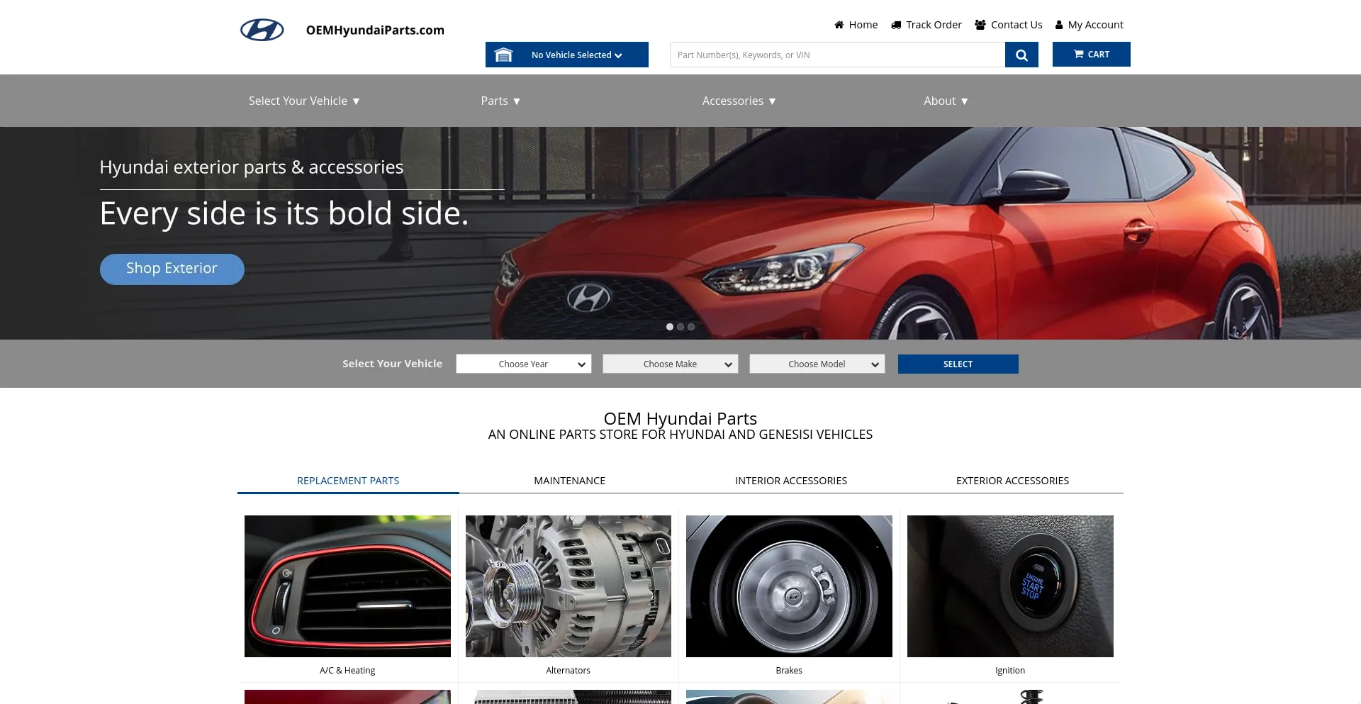 Screenshot of oemhyundaiparts.com homepage