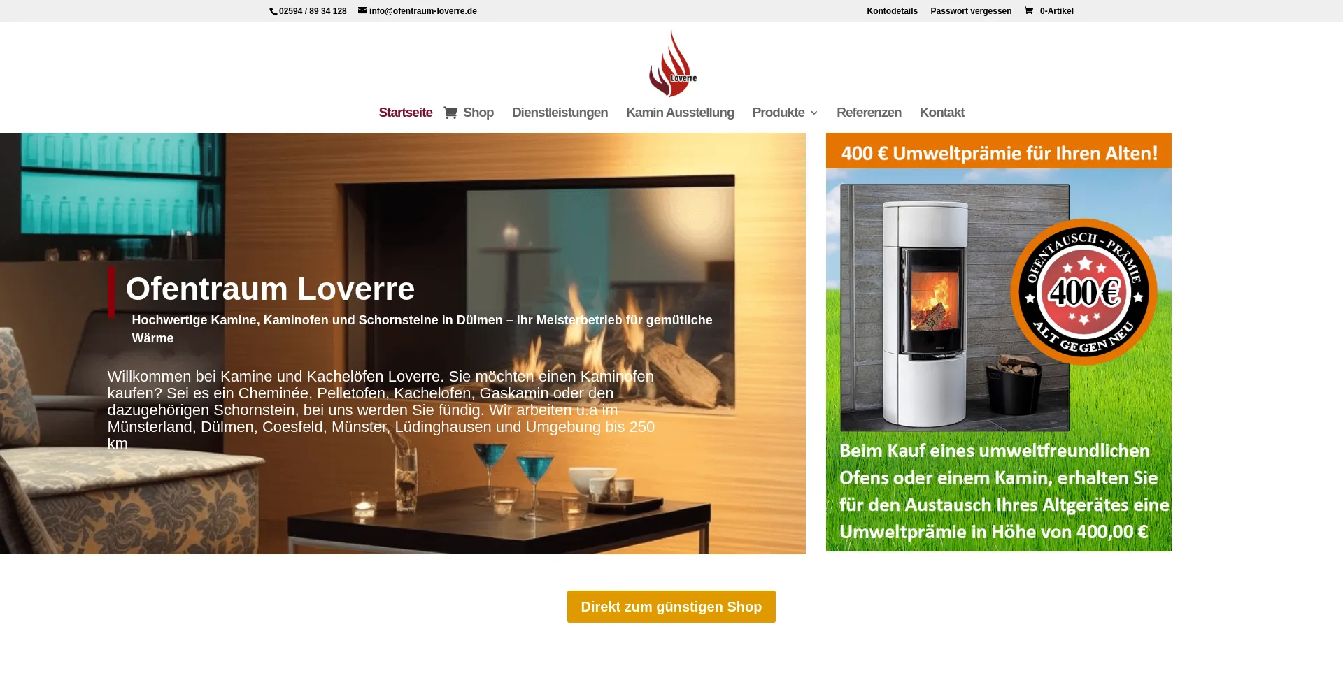 Screenshot of ofentraum-loverre.de homepage