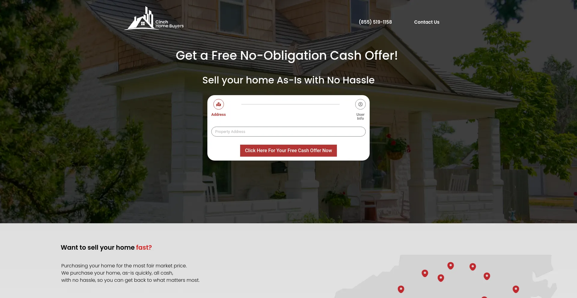 Screenshot of offers.cinchhomebuyers.com homepage