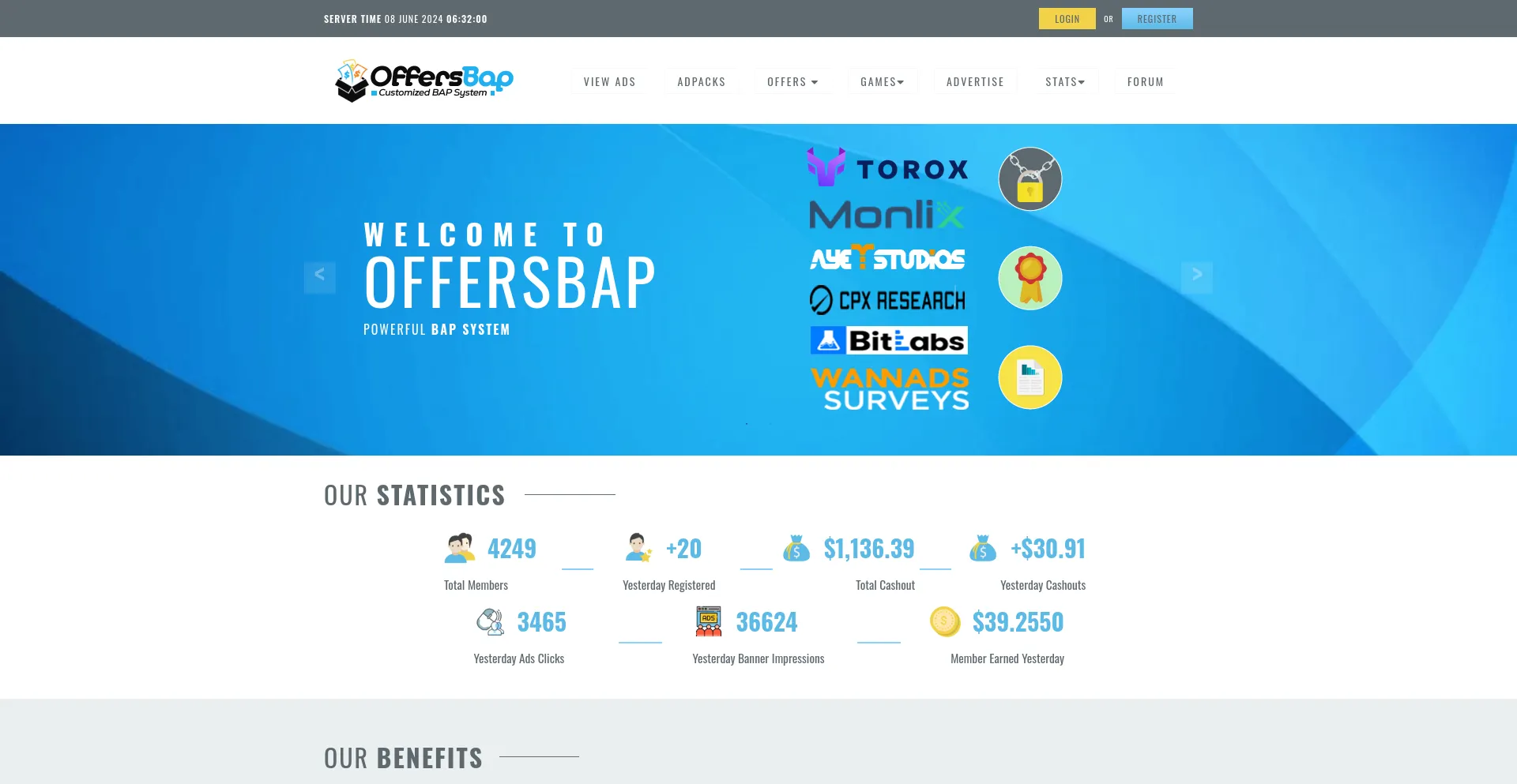 Screenshot of offersbap.com homepage