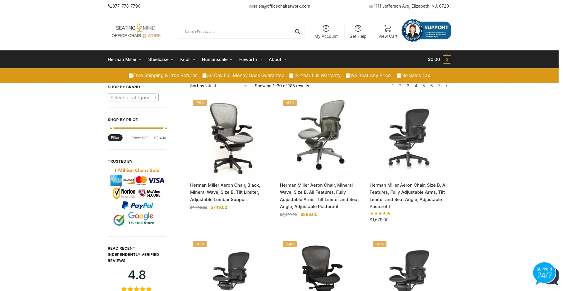 Screenshot of officechairatwork.com homepage