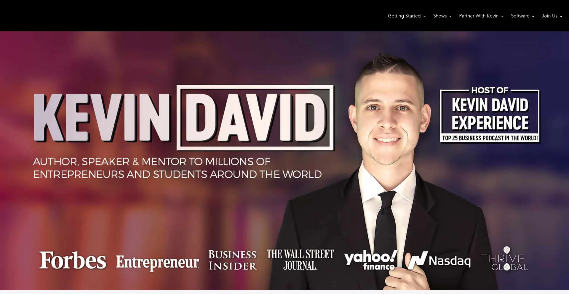 Screenshot of officialkevindavid.com homepage