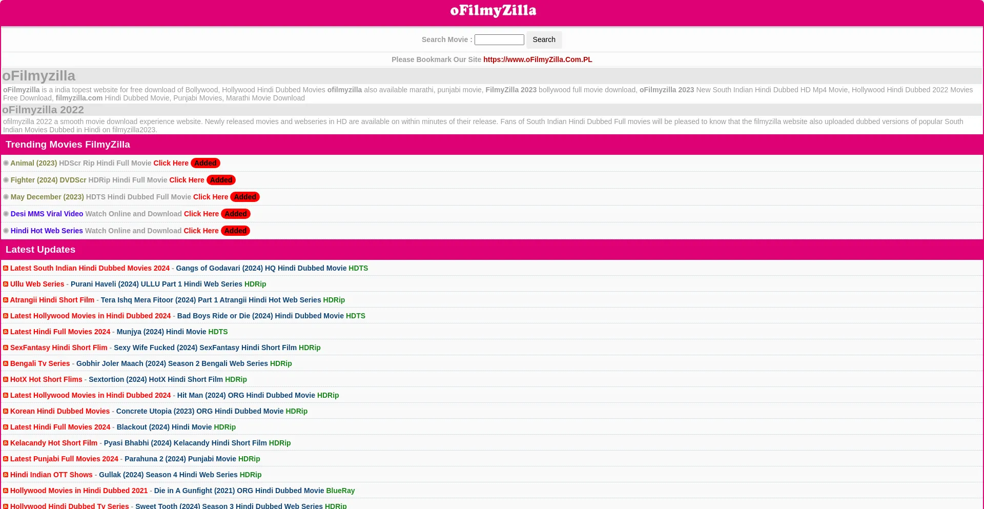 Screenshot of ofilmyzilla.com.vc homepage