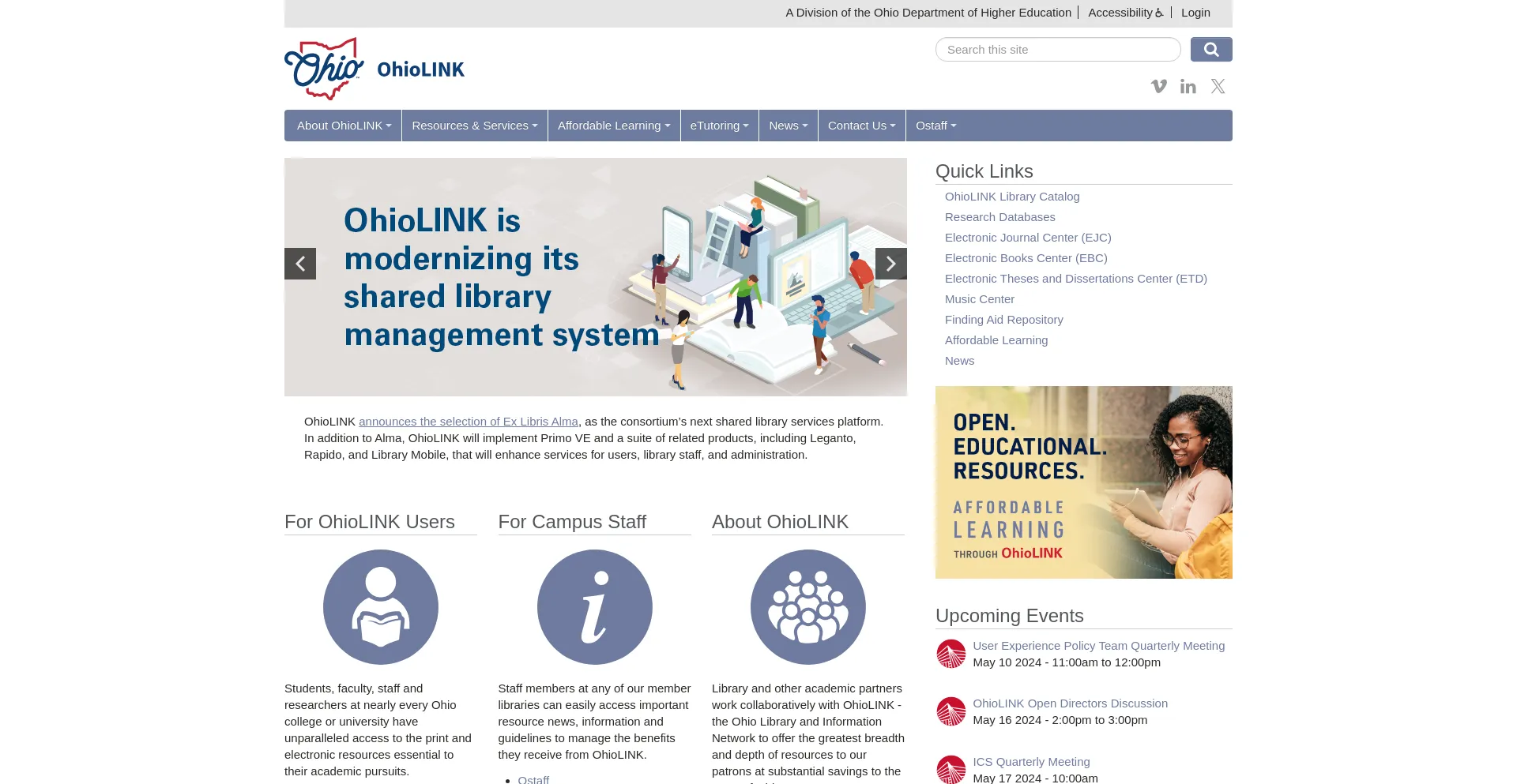 Screenshot of ohiolink.edu homepage