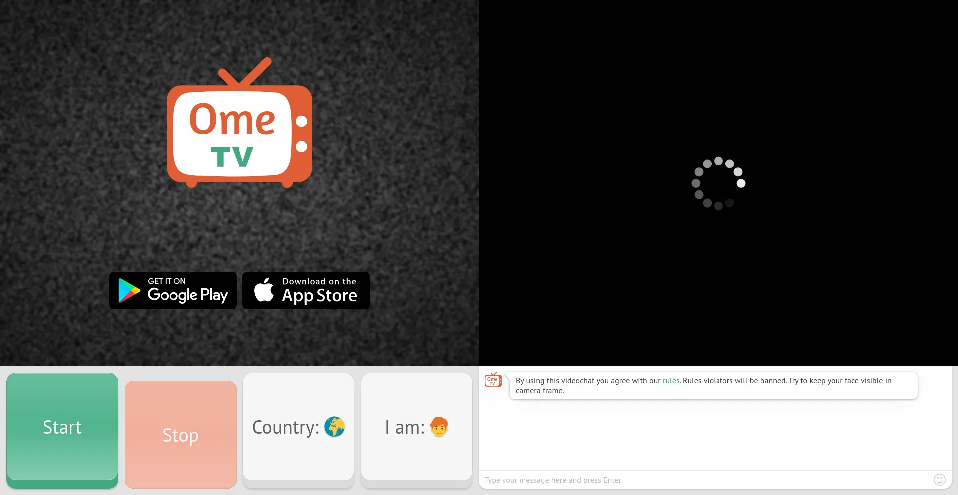 Screenshot of ome.tv homepage