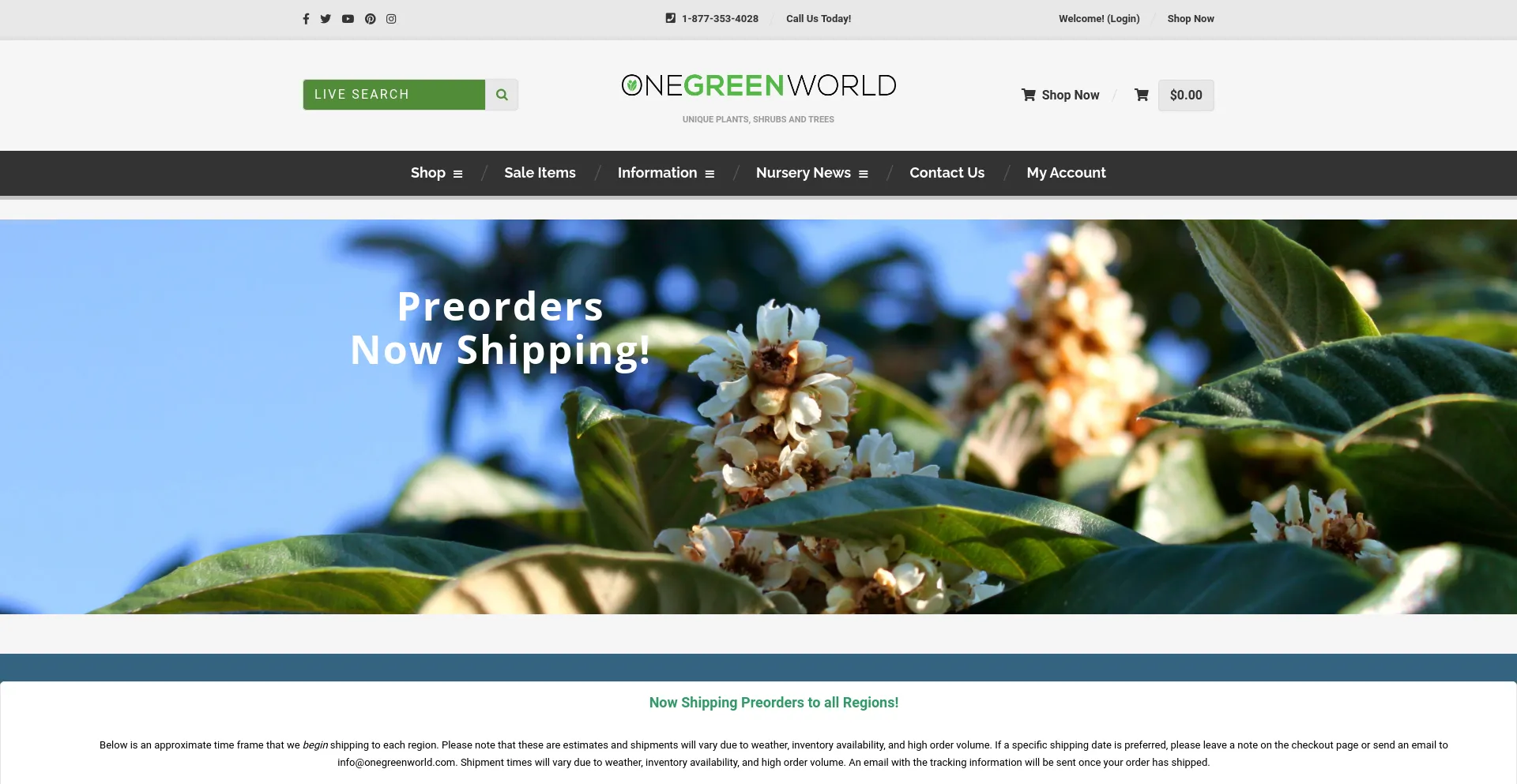 Screenshot of onegreenworld.com homepage