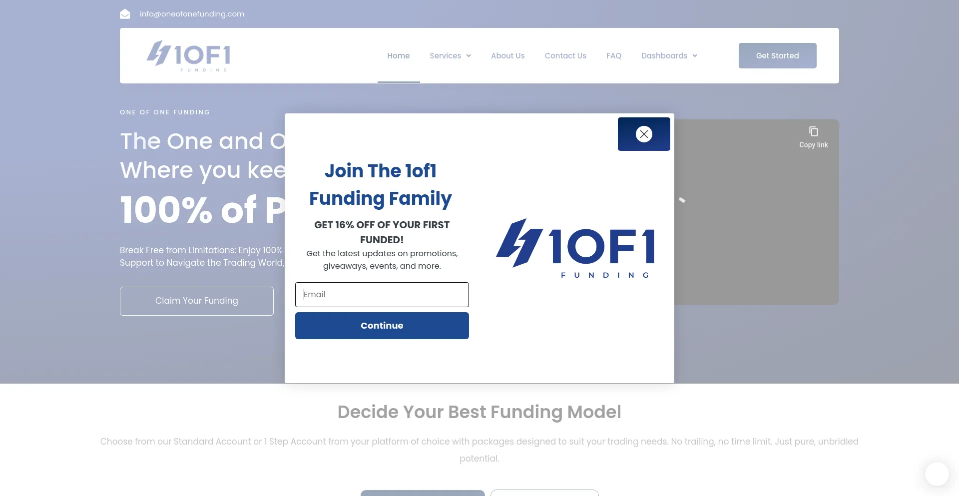 Screenshot of oneofonefunding.com homepage