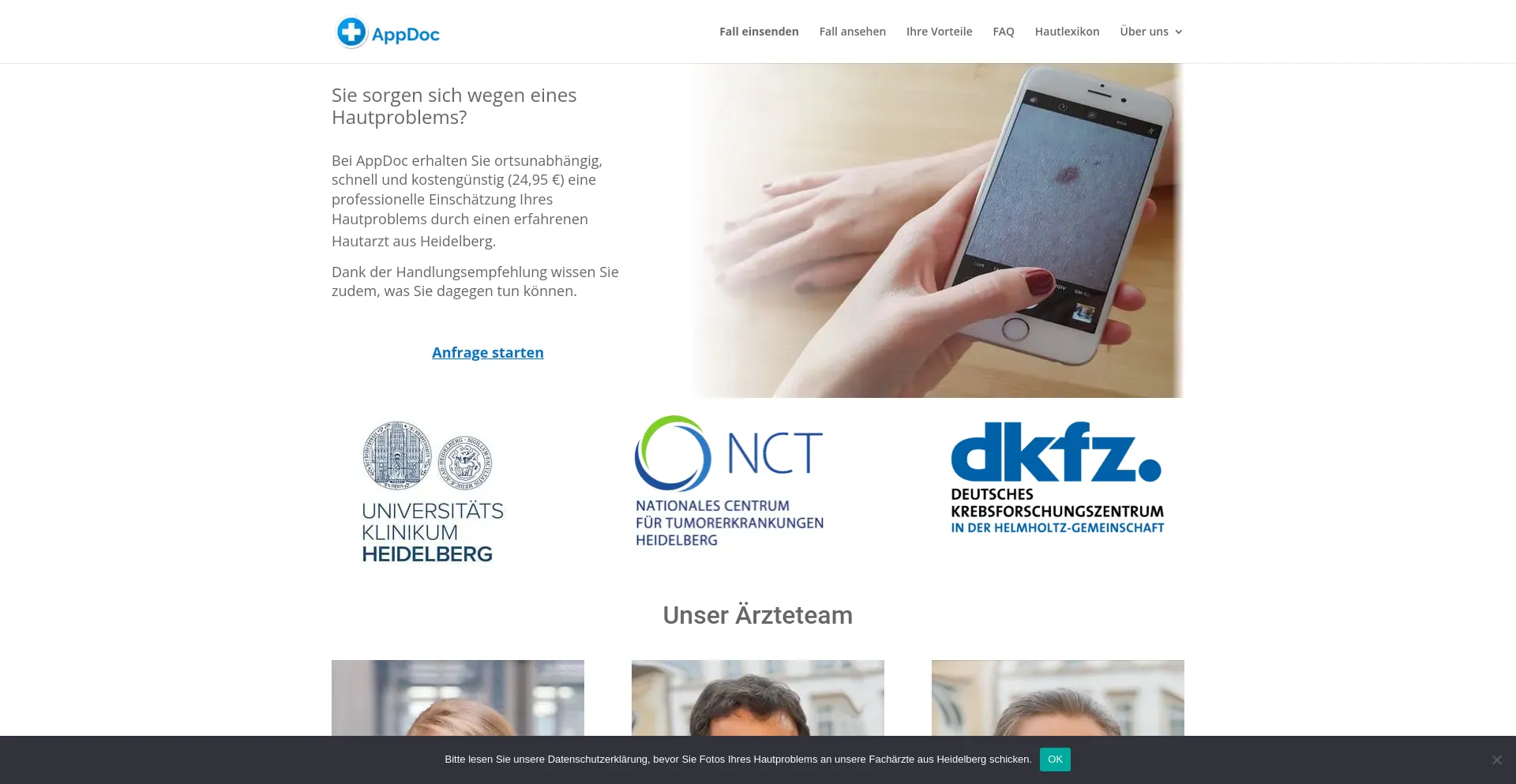 Screenshot of online-hautarzt.net homepage