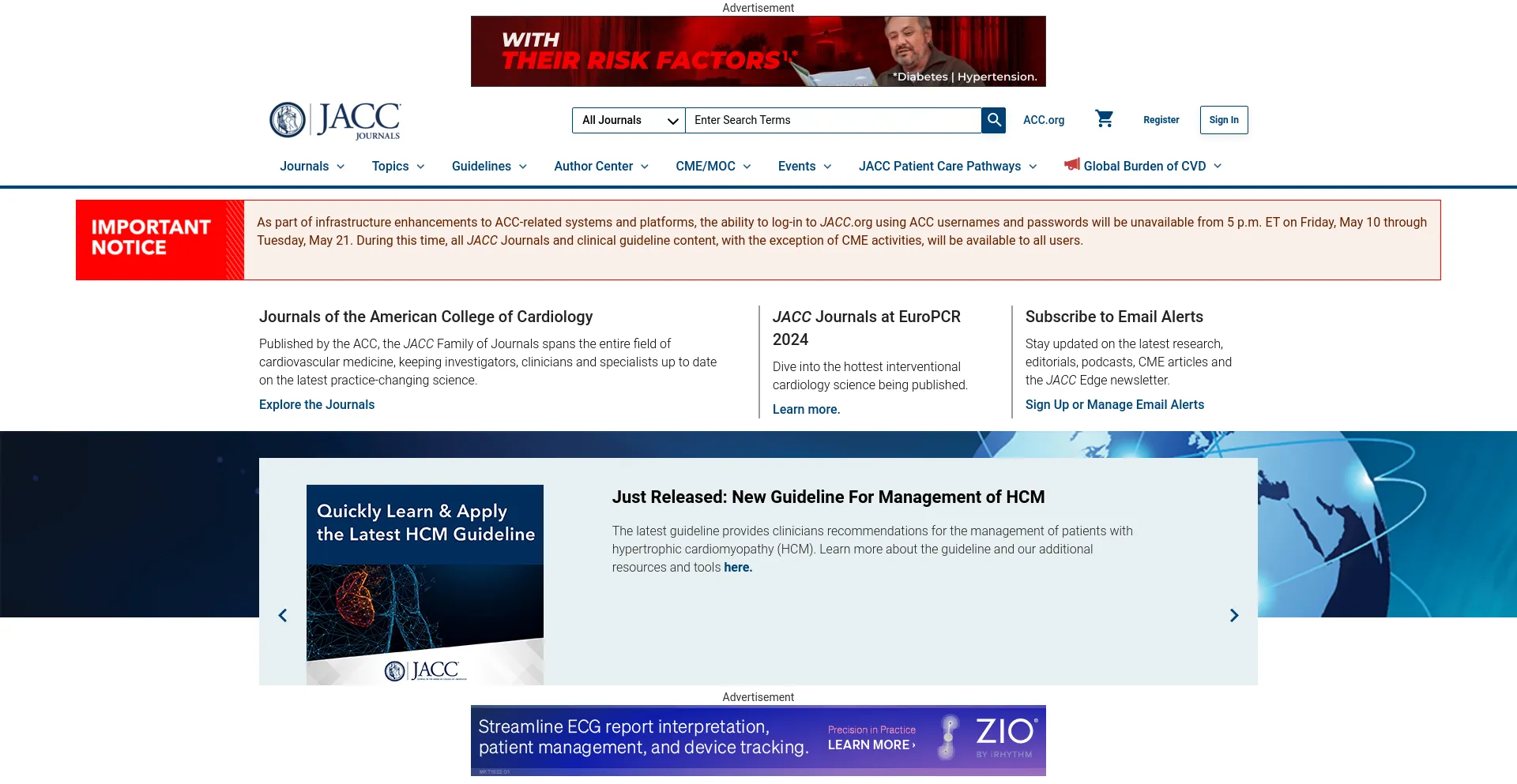 Screenshot of onlinejacc.org homepage