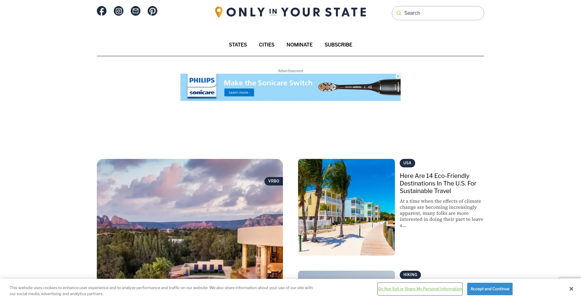 Screenshot of onlyinyourstate.com homepage